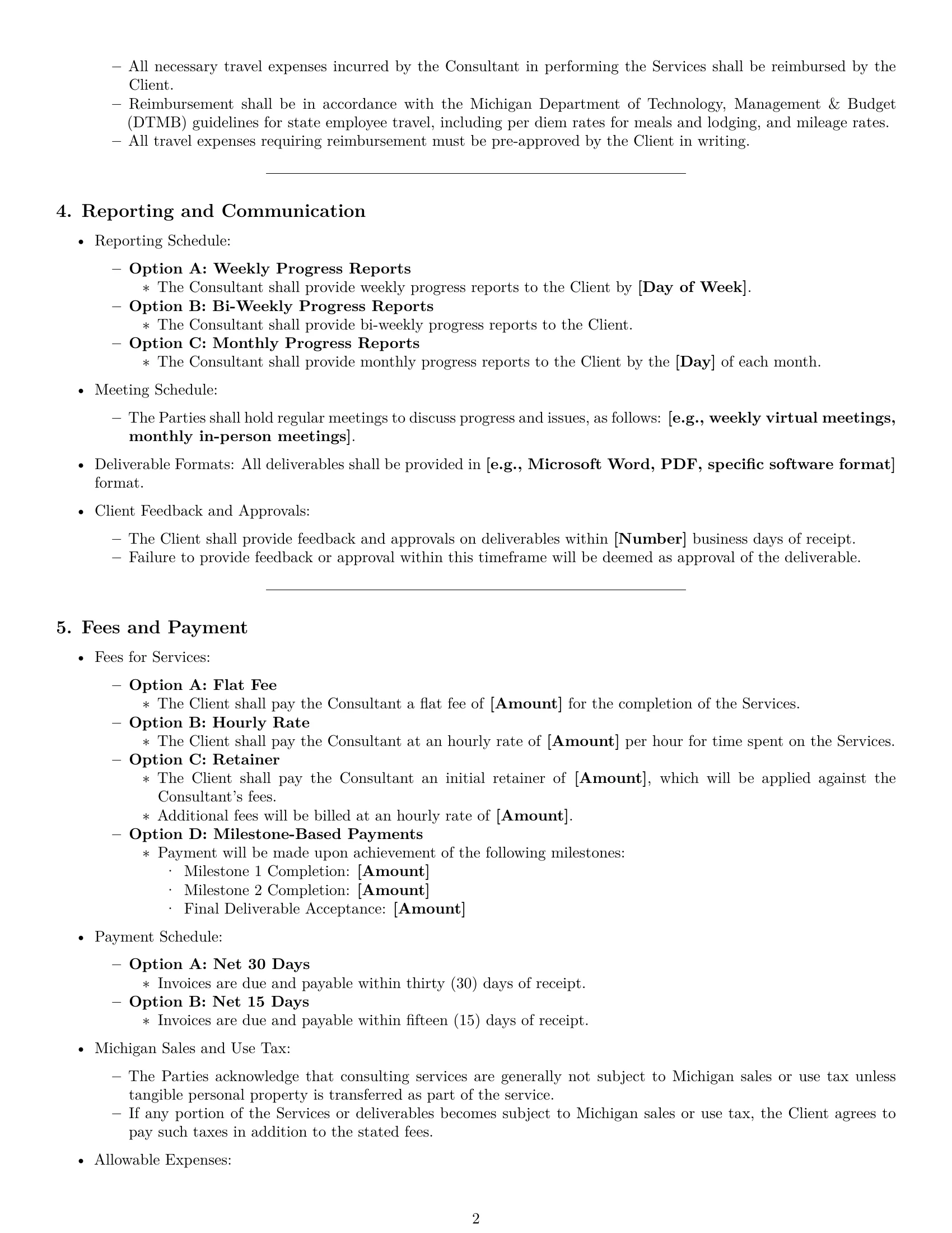 Preview page 2 of Pro Michigan consulting service contract template