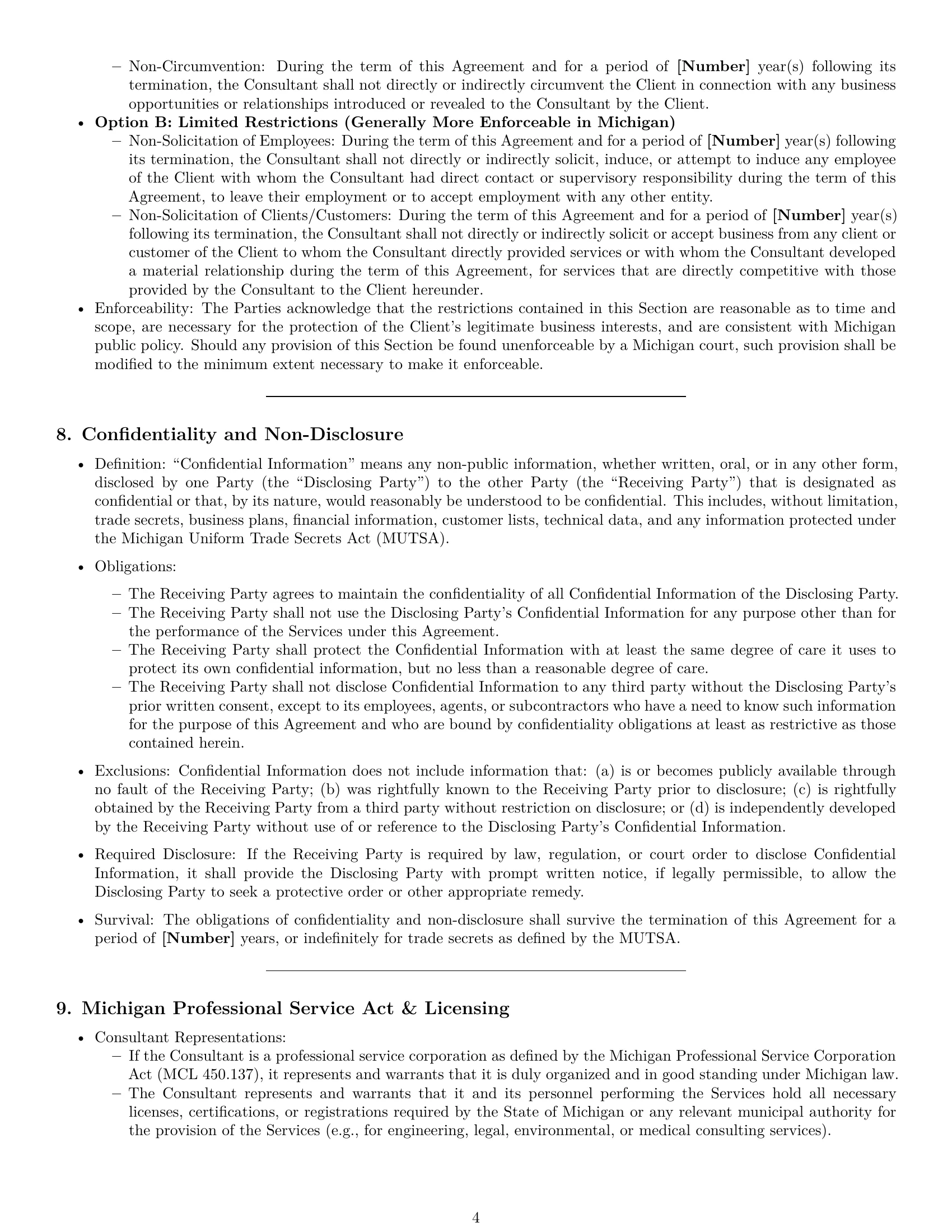 Preview page 4 of Pro Michigan consulting service contract template