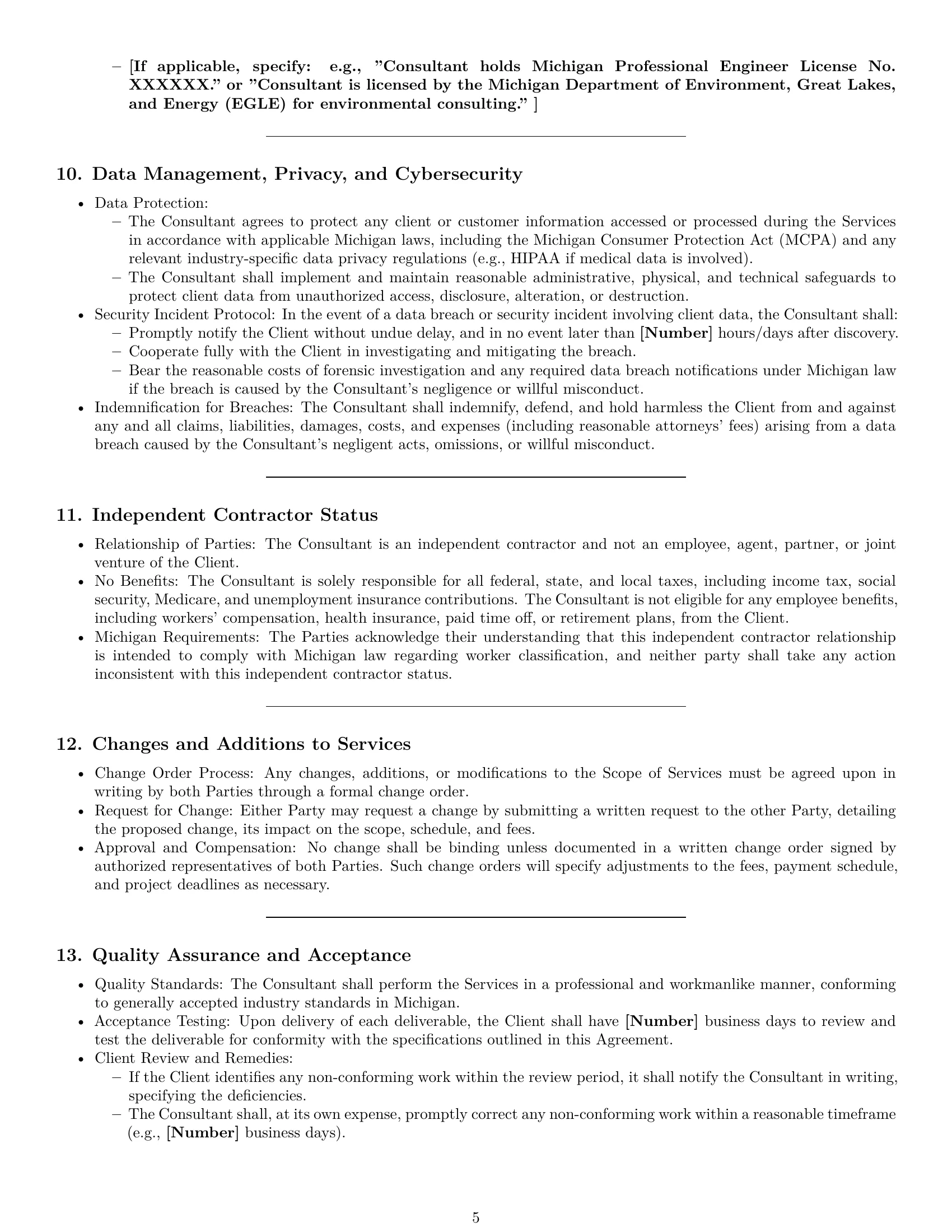 Preview page 5 of Pro Michigan consulting service contract template