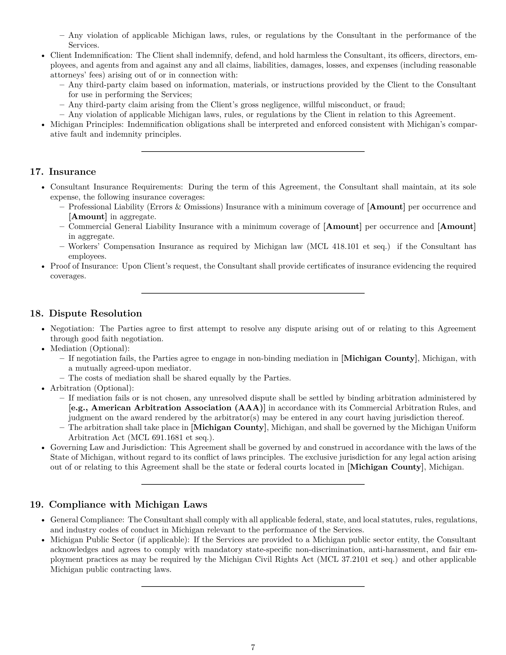 Preview page 7 of Pro Michigan consulting service contract template
