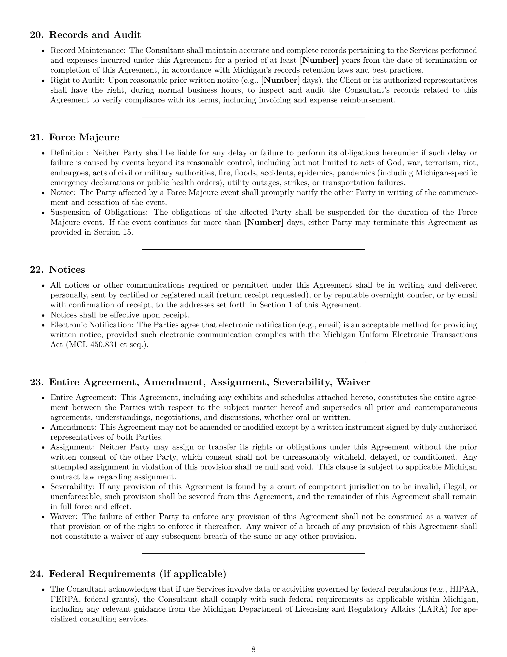 Preview page 8 of Pro Michigan consulting service contract template