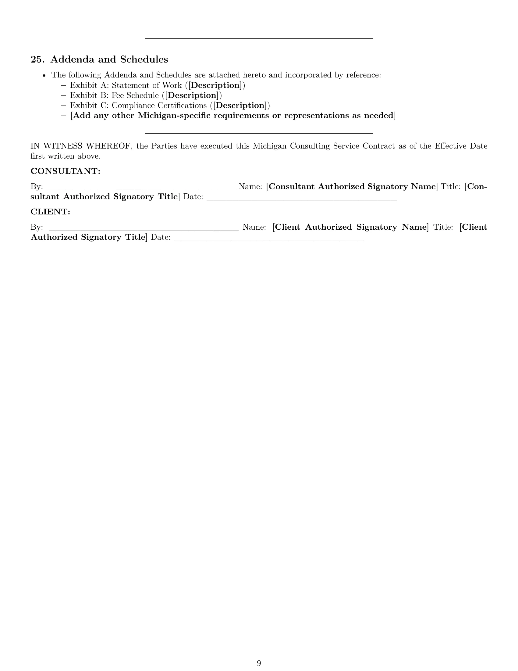 Preview page 9 of Pro Michigan consulting service contract template