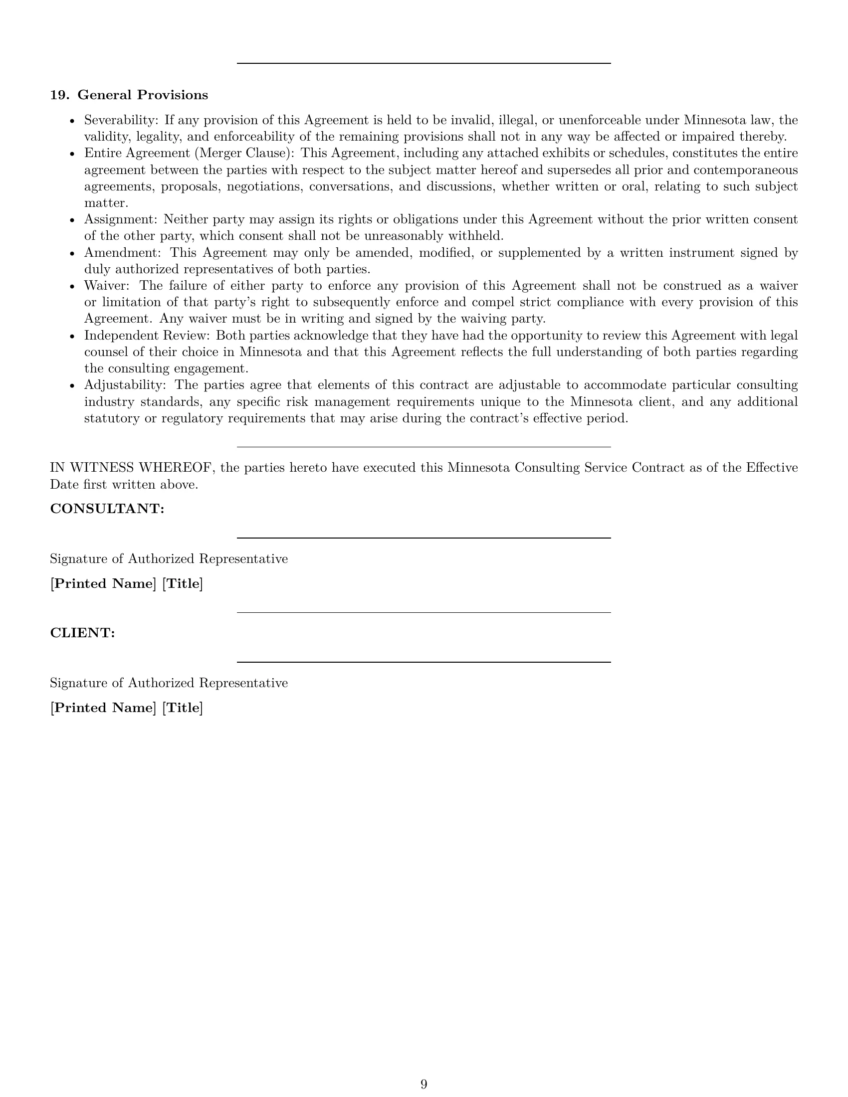 Preview page 9 of Pro Minnesota consulting service contract template