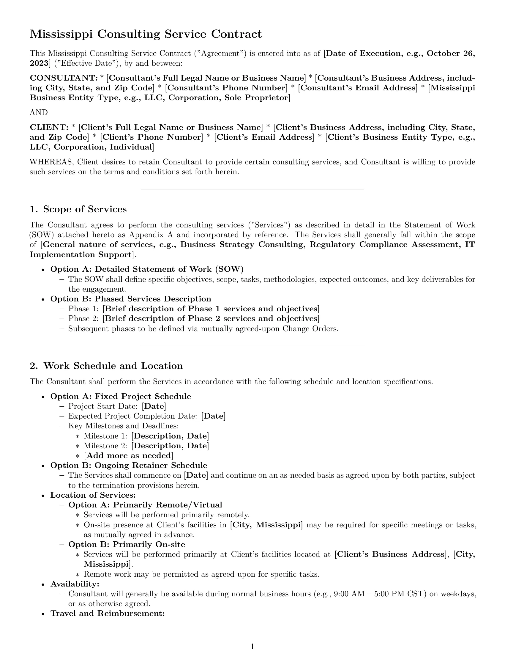 Preview page 1 of Pro Mississippi consulting service contract template