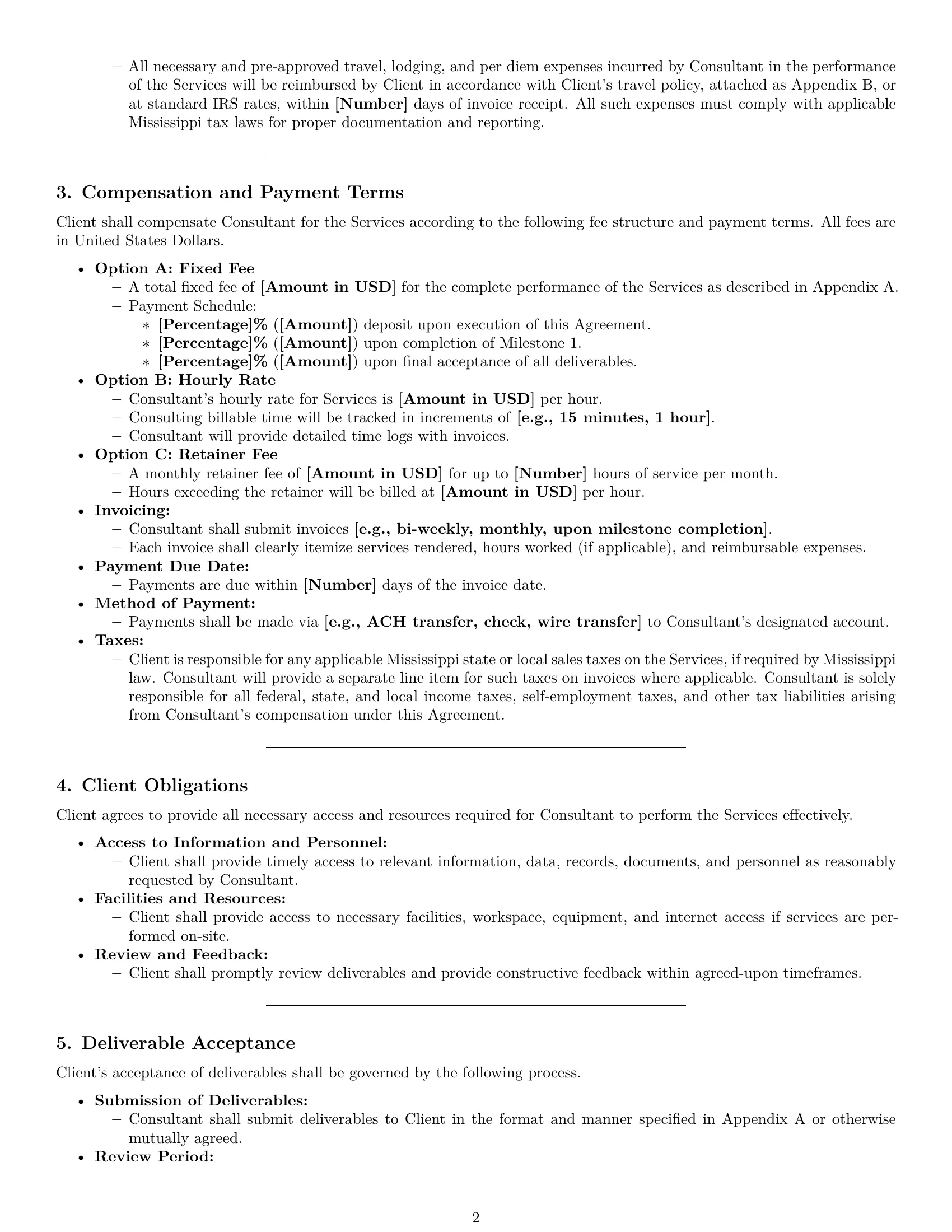 Preview page 2 of Pro Mississippi consulting service contract template