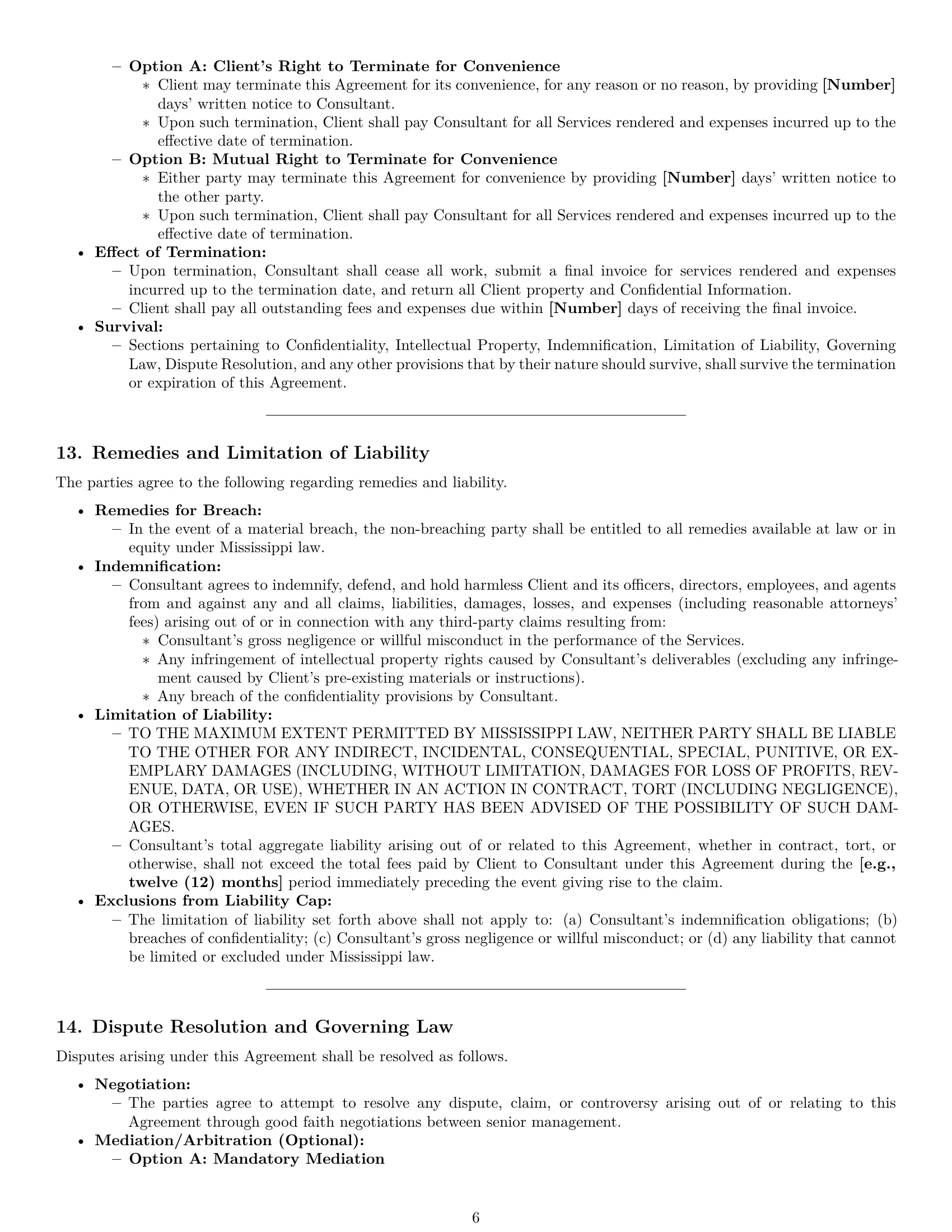 Preview page 6 of Pro Mississippi consulting service contract template
