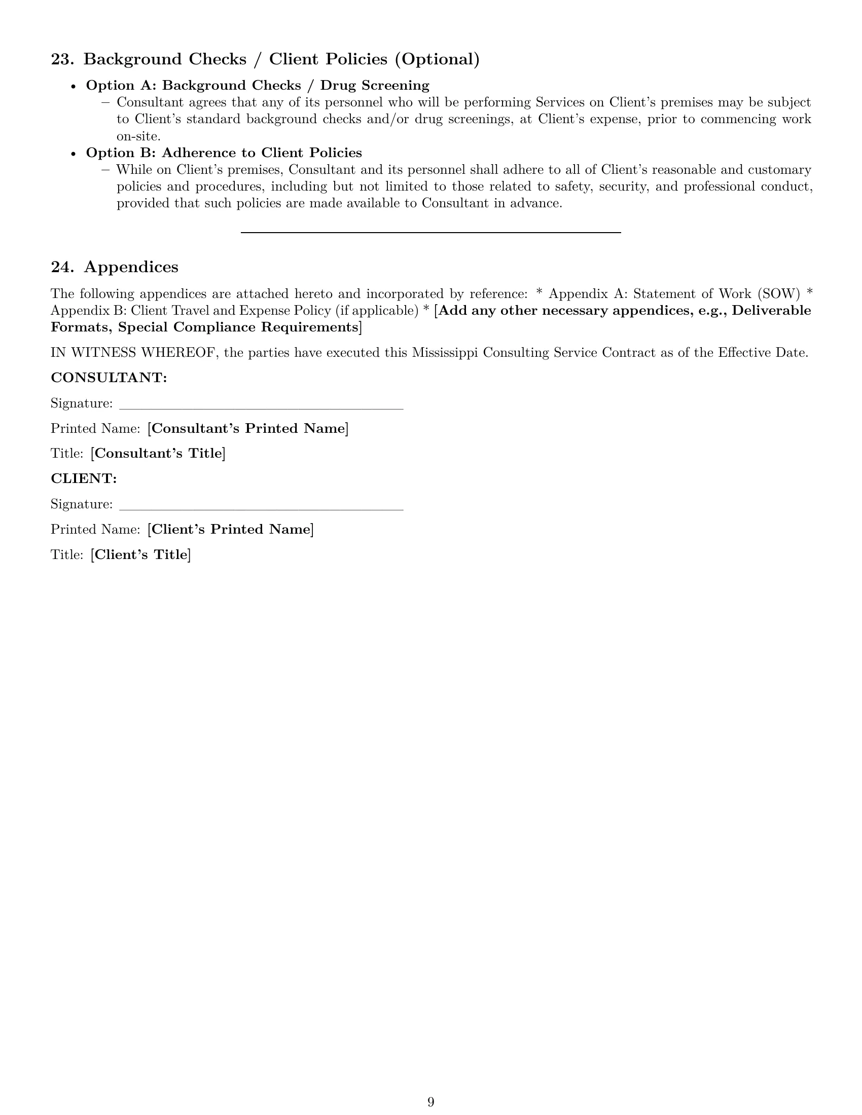 Preview page 9 of Pro Mississippi consulting service contract template