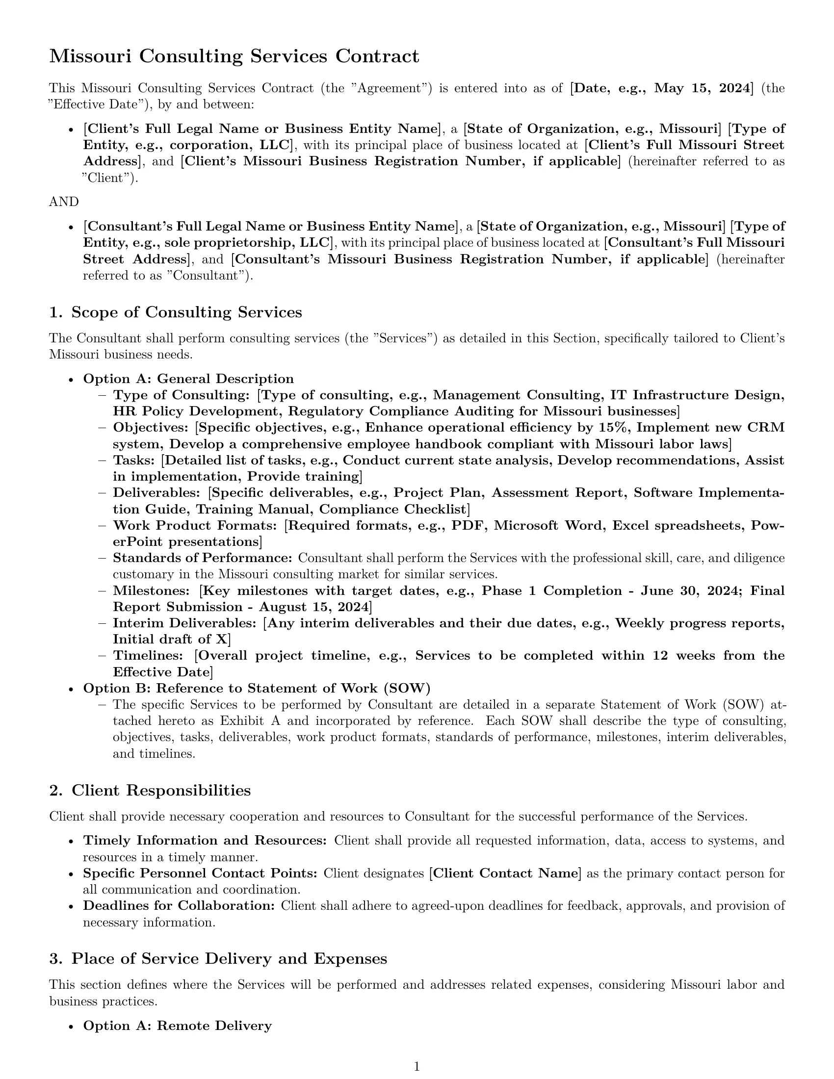 Preview page 1 of Pro Missouri consulting service contract template