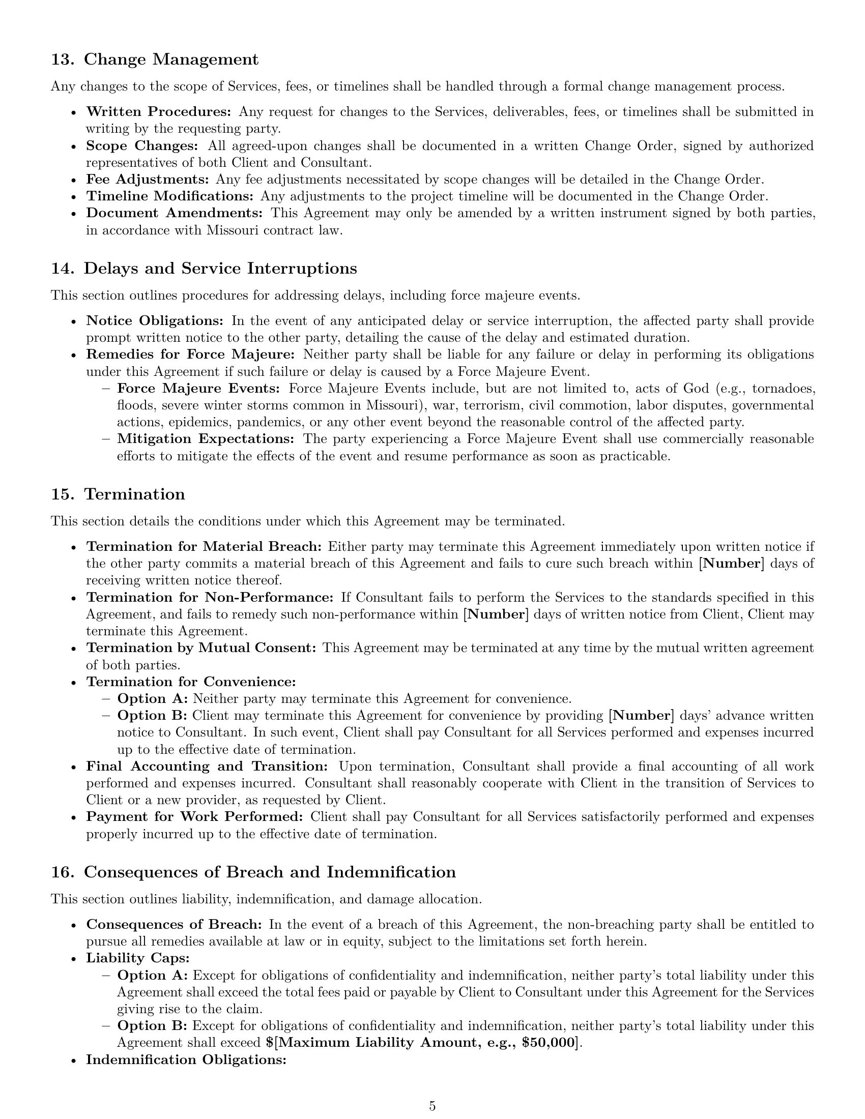 Preview page 5 of Pro Missouri consulting service contract template