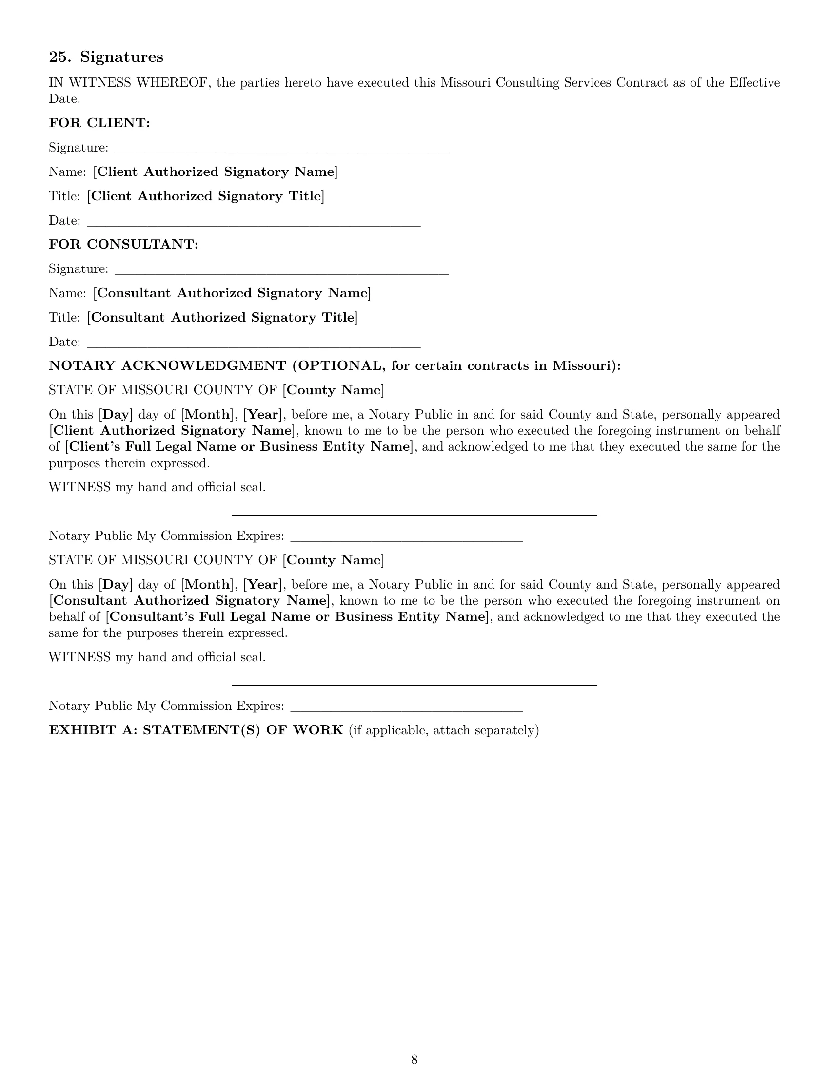 Preview page 8 of Pro Missouri consulting service contract template