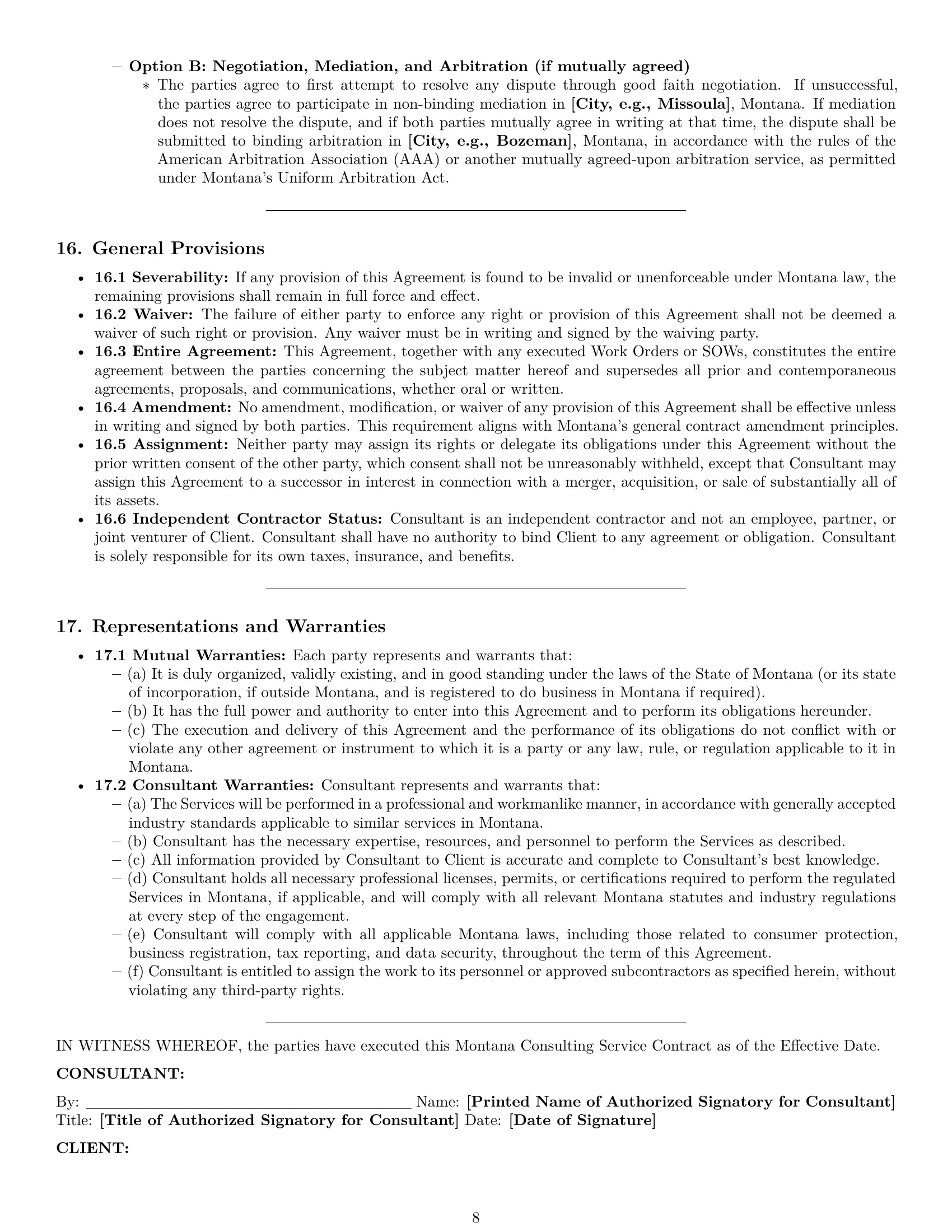 Preview page 8 of Pro Montana consulting service contract template
