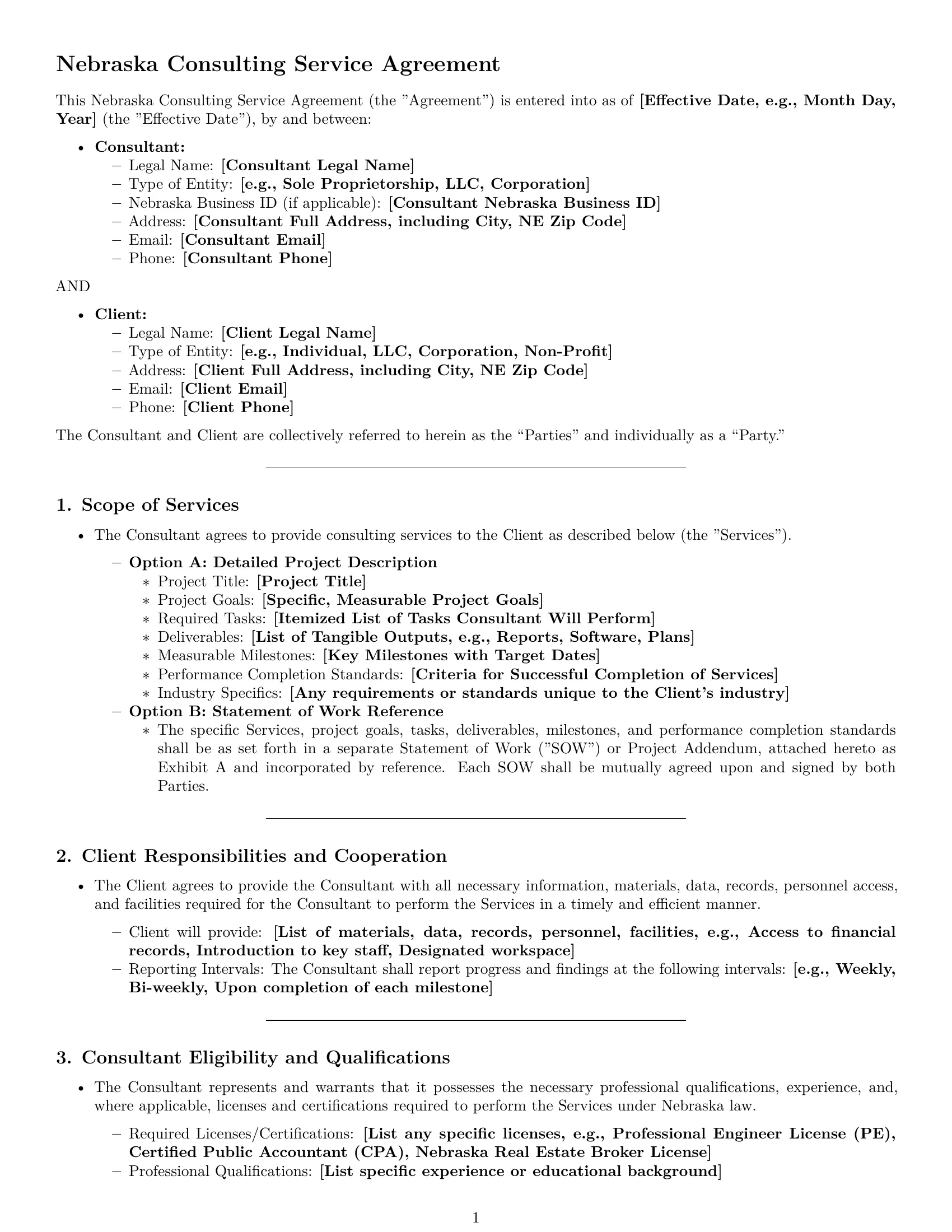 Preview page 1 of Pro Nebraska consulting service contract template