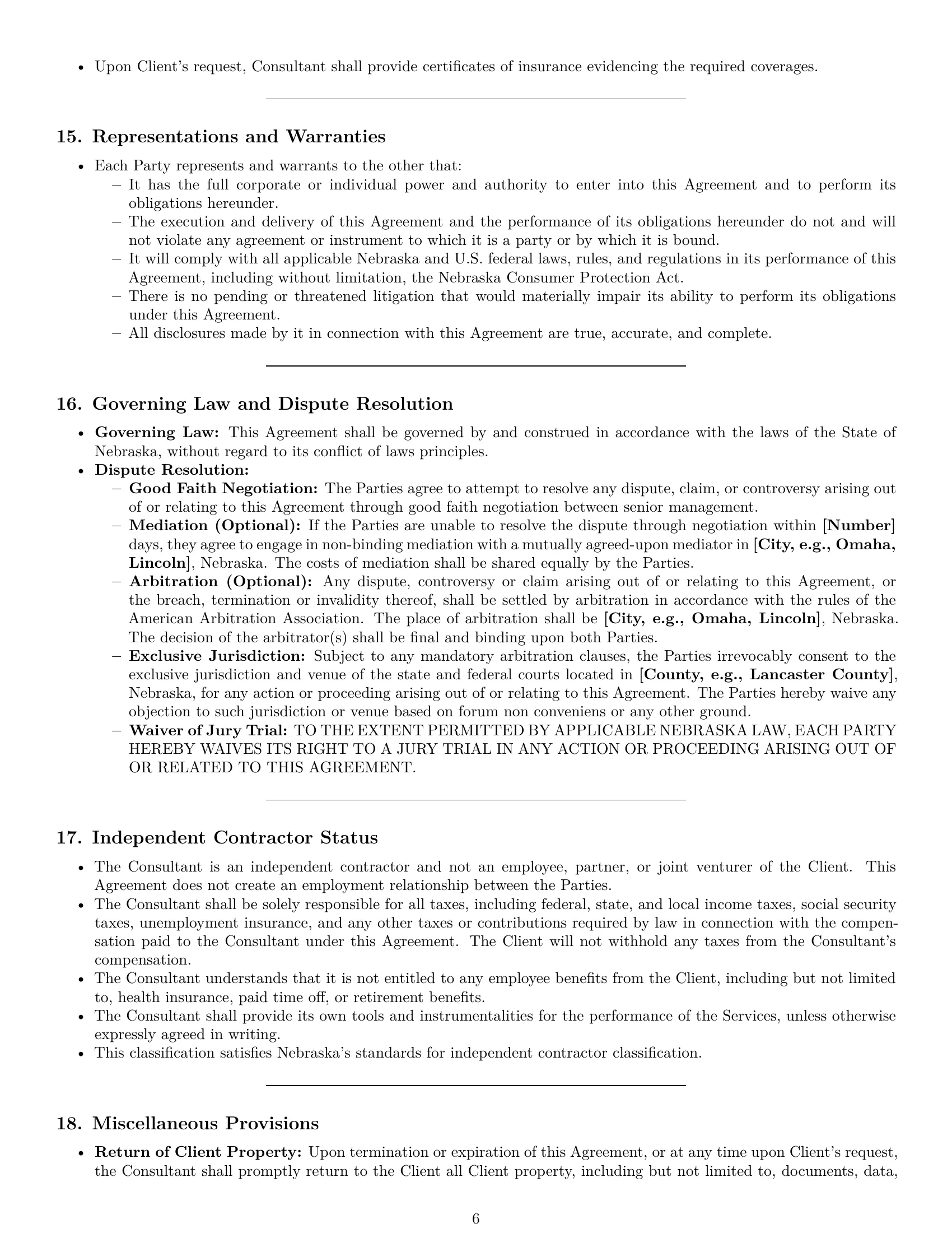 Preview page 6 of Pro Nebraska consulting service contract template