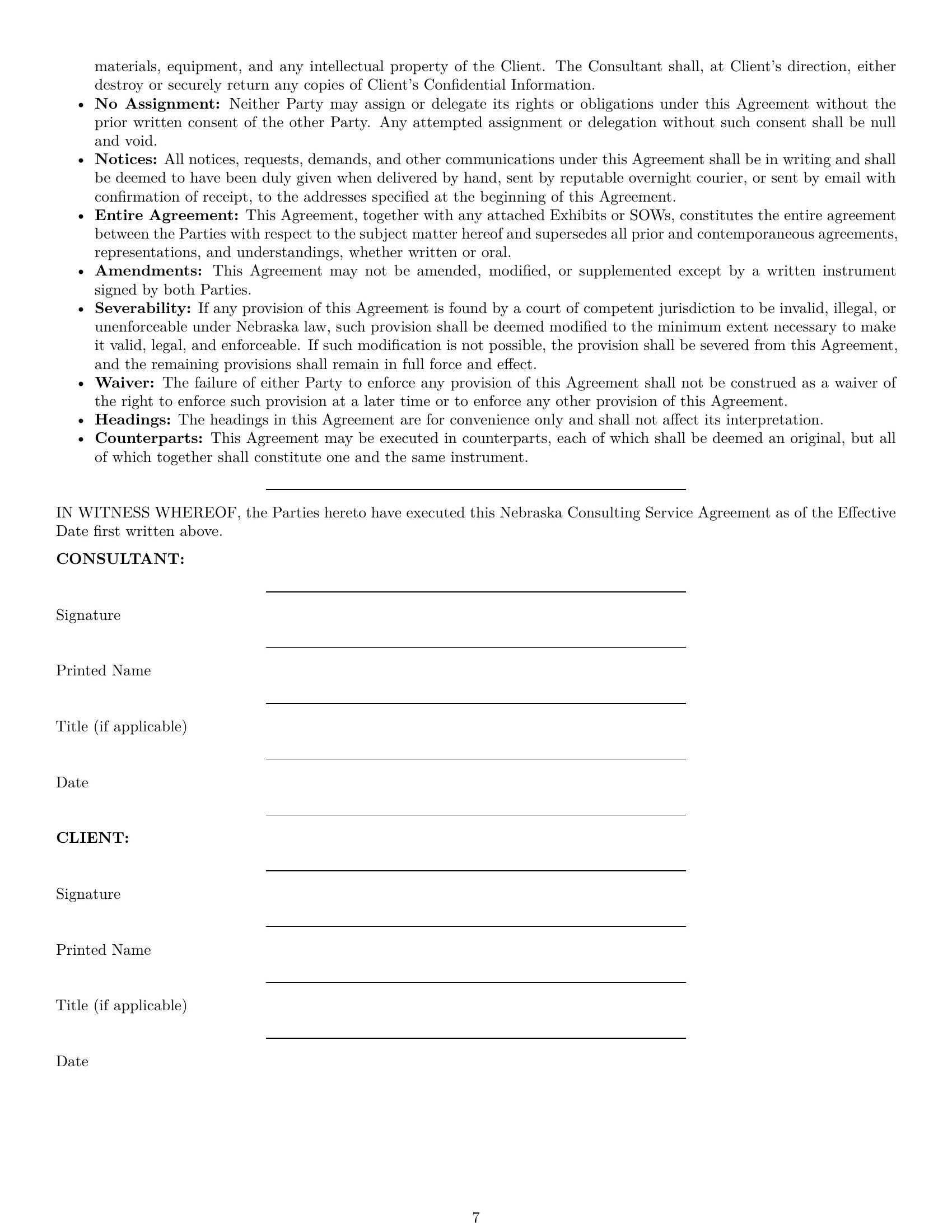 Preview page 7 of Pro Nebraska consulting service contract template