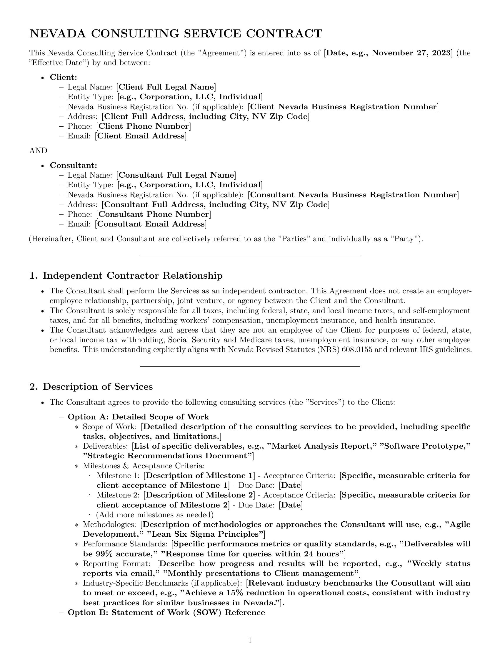 Preview page 1 of Pro Nevada consulting service contract template