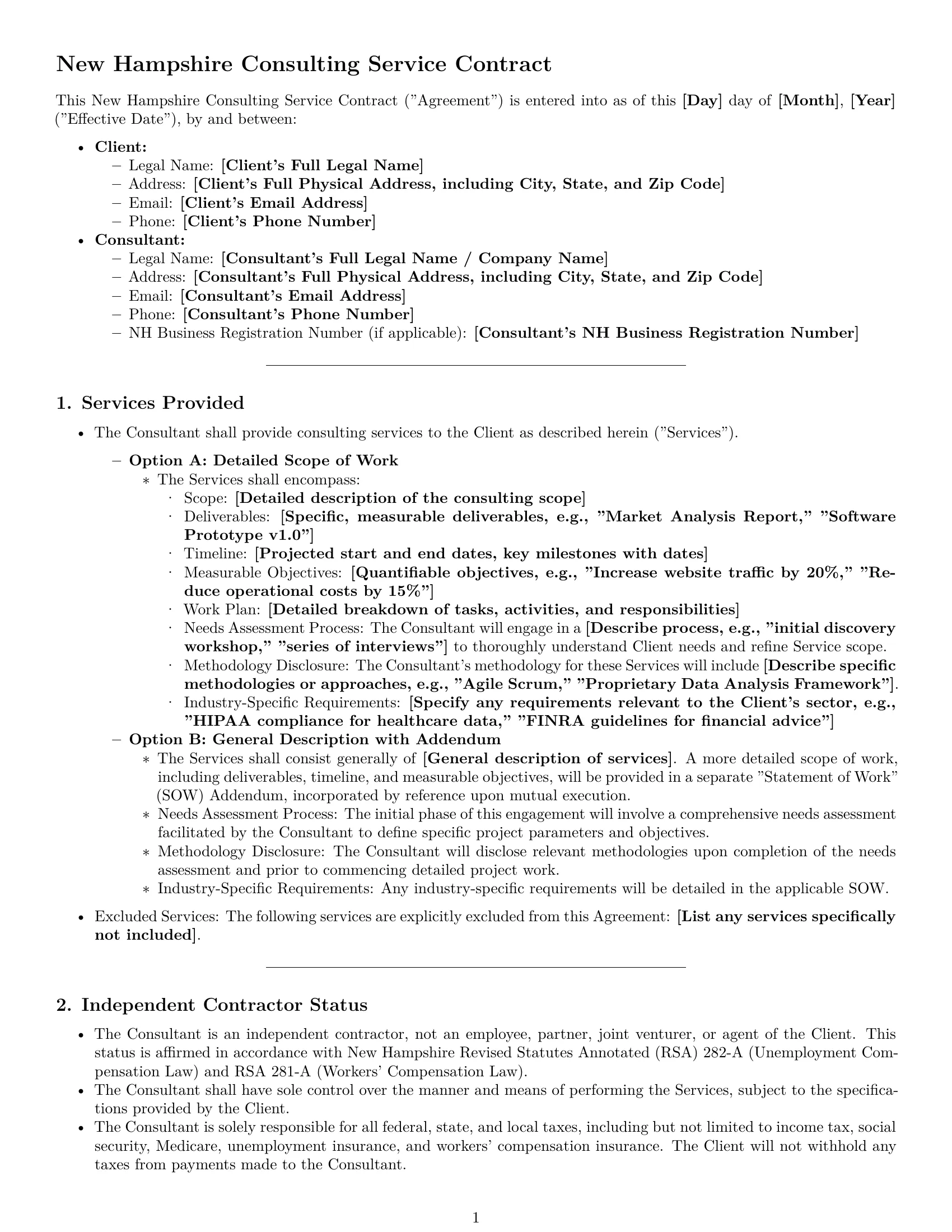Preview page 1 of Pro New Hampshire consulting service contract template