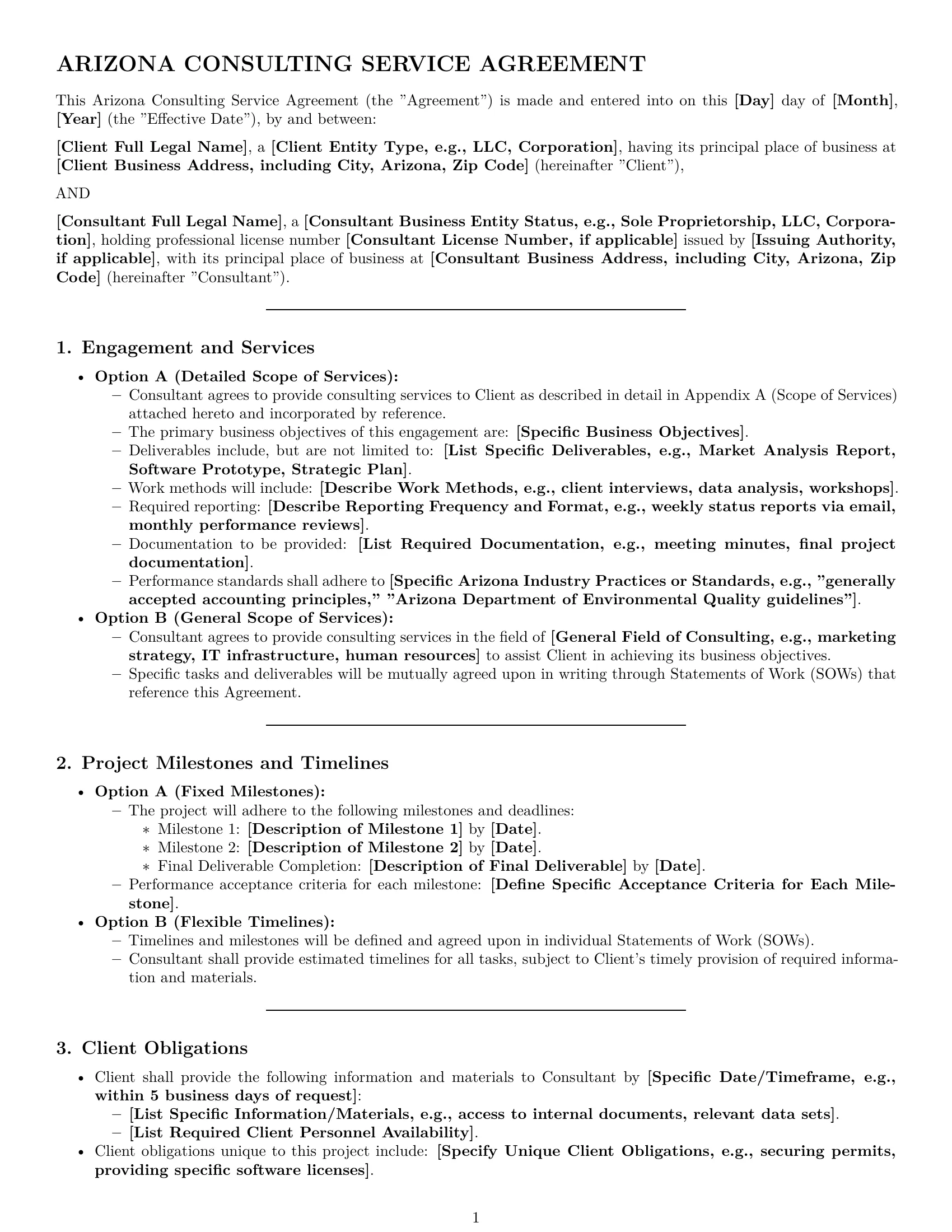 Preview page 1 of Pro Arizona consulting service contract template