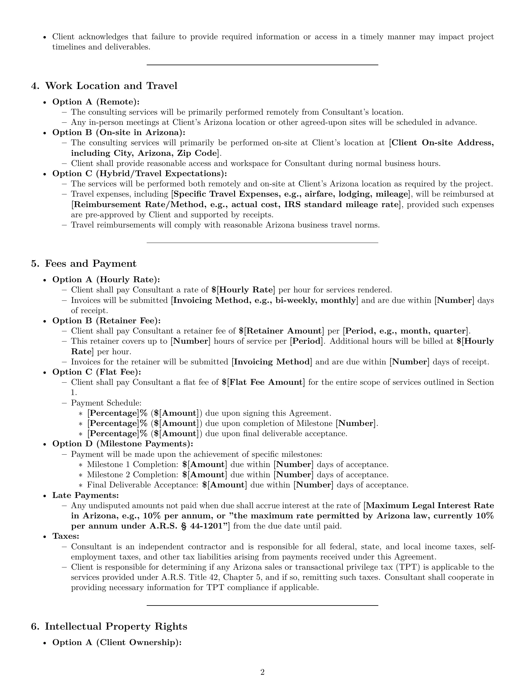 Preview page 2 of Pro Arizona consulting service contract template