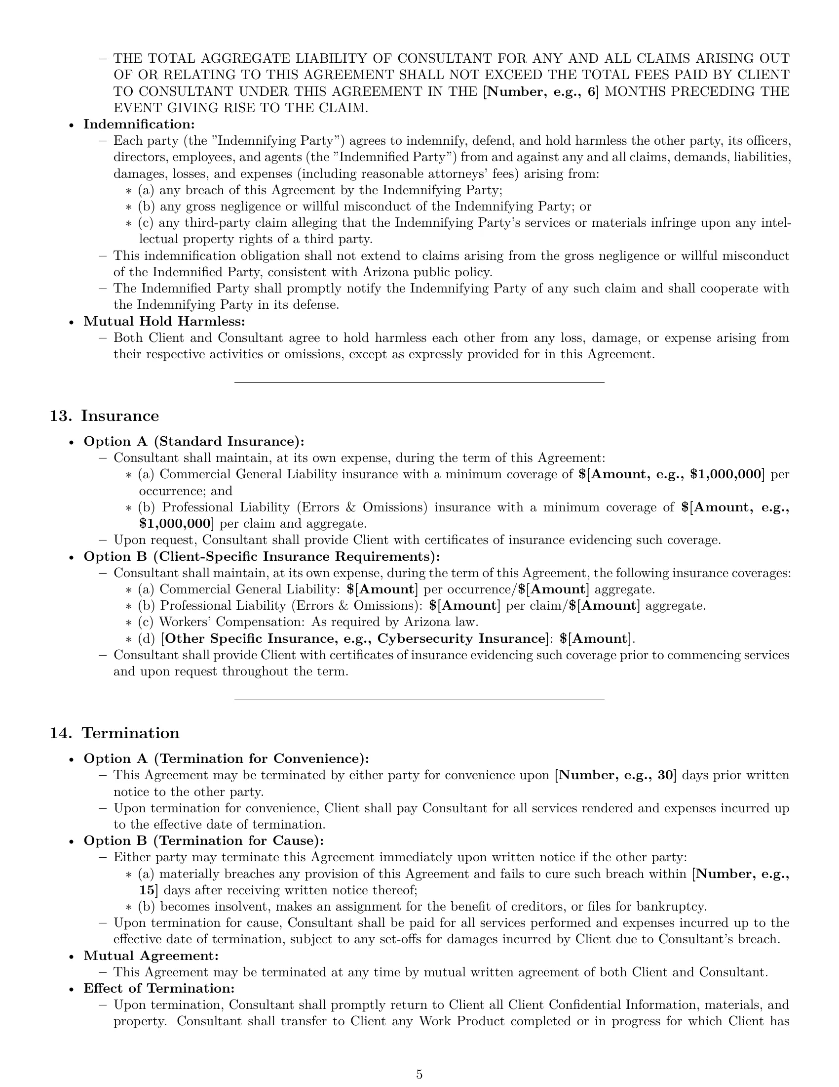 Preview page 5 of Pro Arizona consulting service contract template