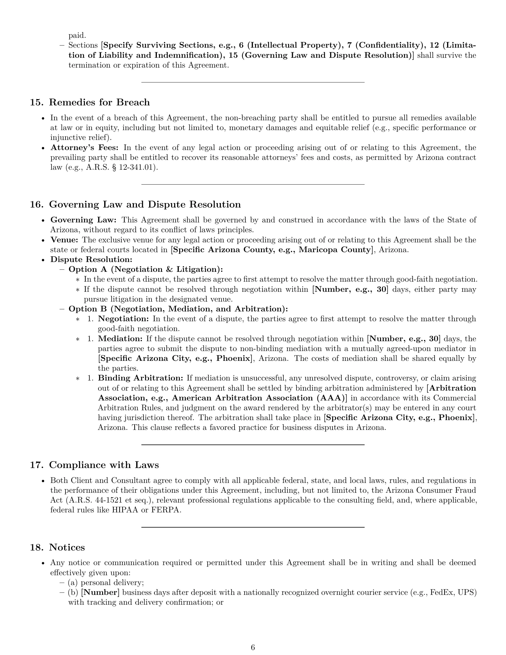 Preview page 6 of Pro Arizona consulting service contract template
