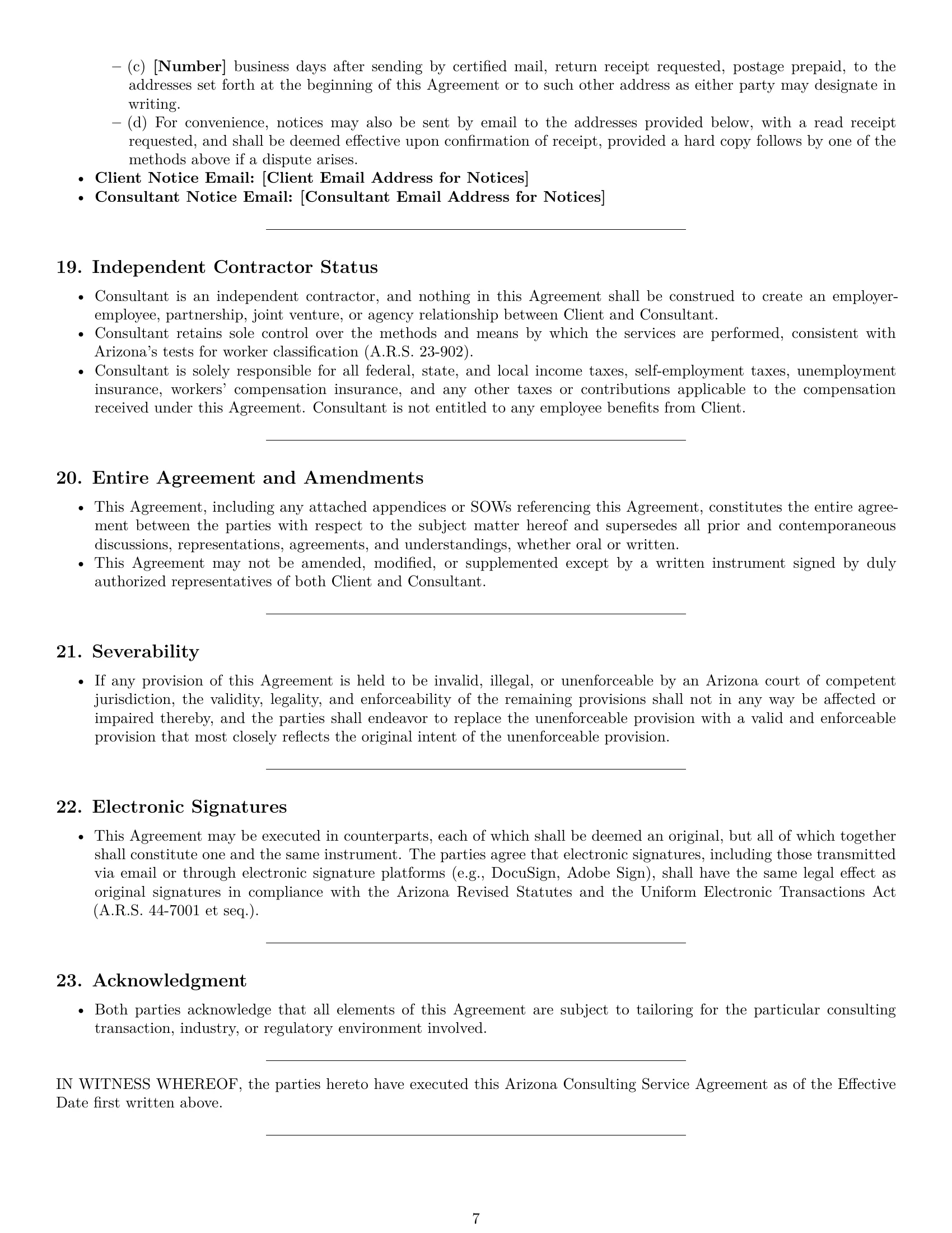 Preview page 7 of Pro Arizona consulting service contract template