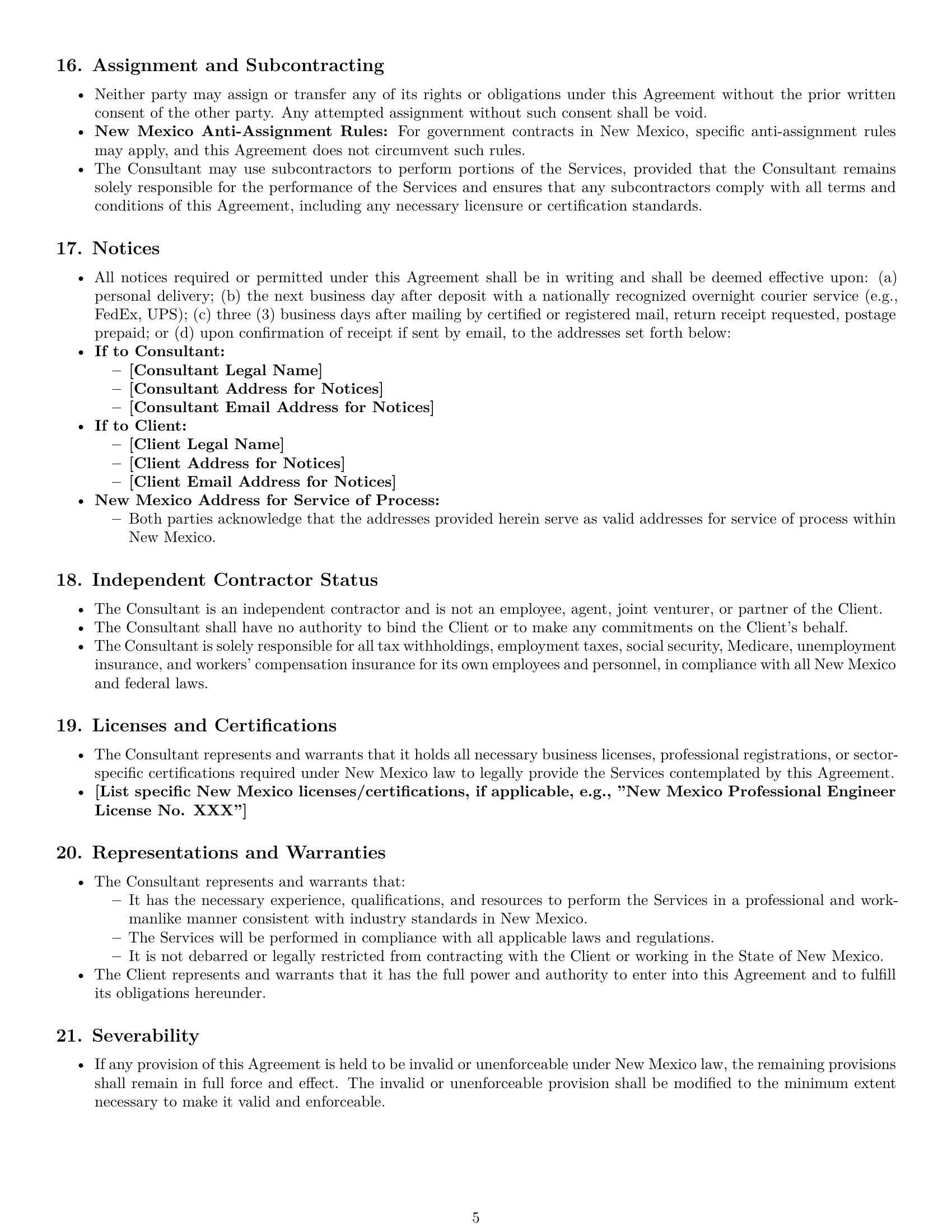 Preview page 5 of Pro New Mexico consulting service contract template