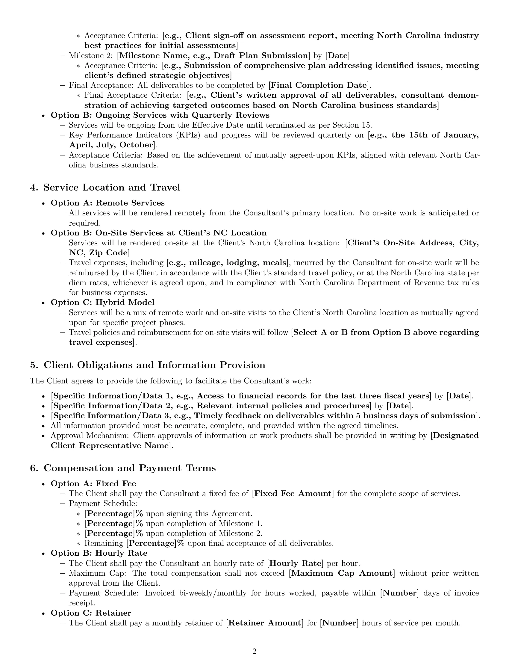 Preview page 2 of Pro North Carolina consulting service contract template