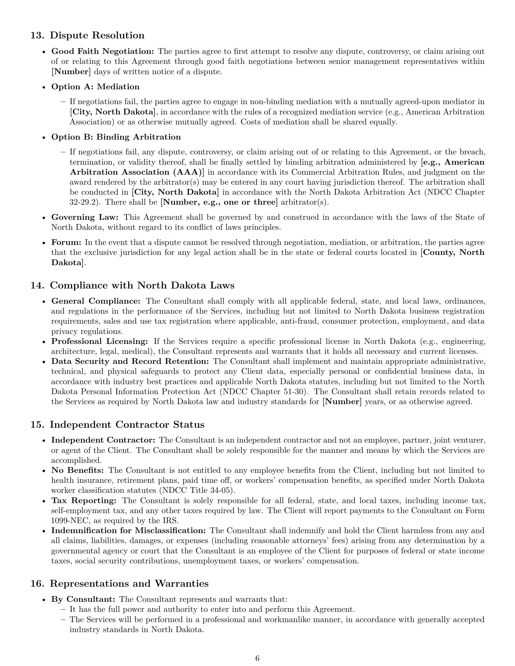 Preview page 6 of Pro North Dakota consulting service contract template