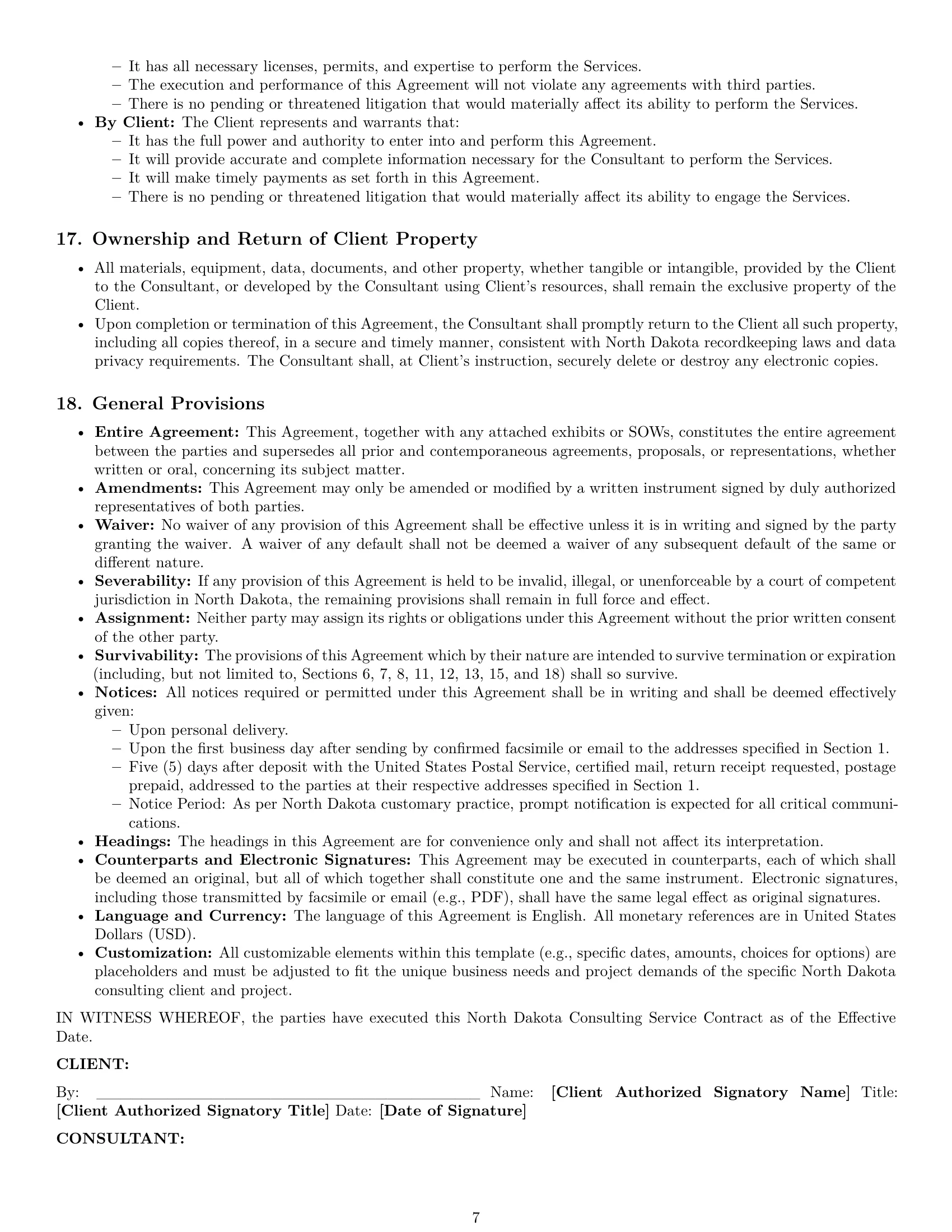 Preview page 7 of Pro North Dakota consulting service contract template