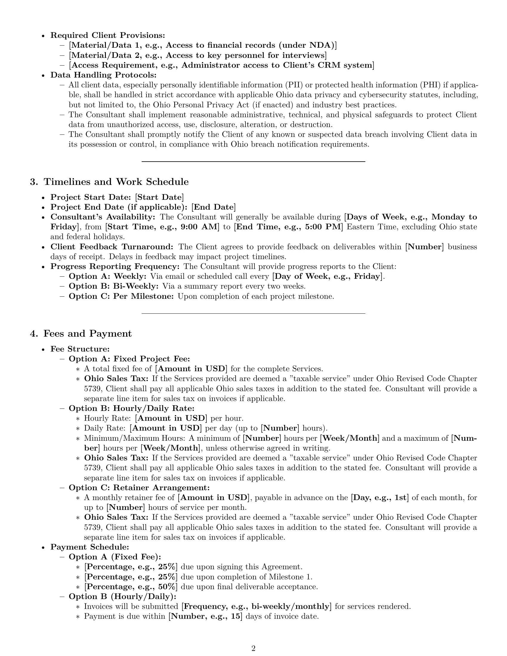 Preview page 2 of Pro Ohio consulting service contract template