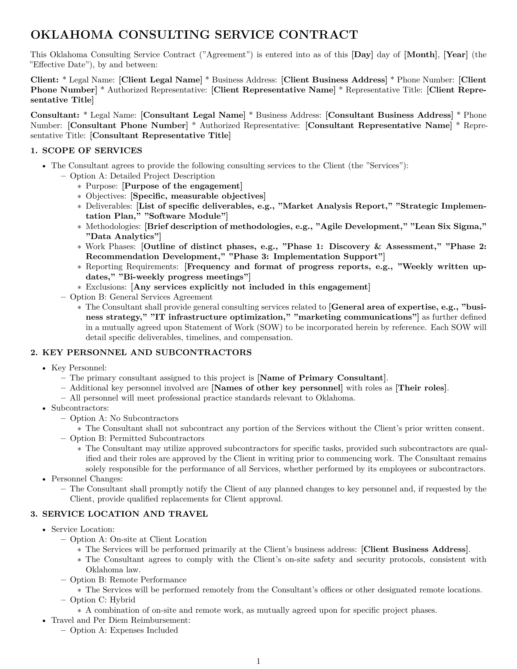 Preview page 1 of Pro Oklahoma consulting service contract template