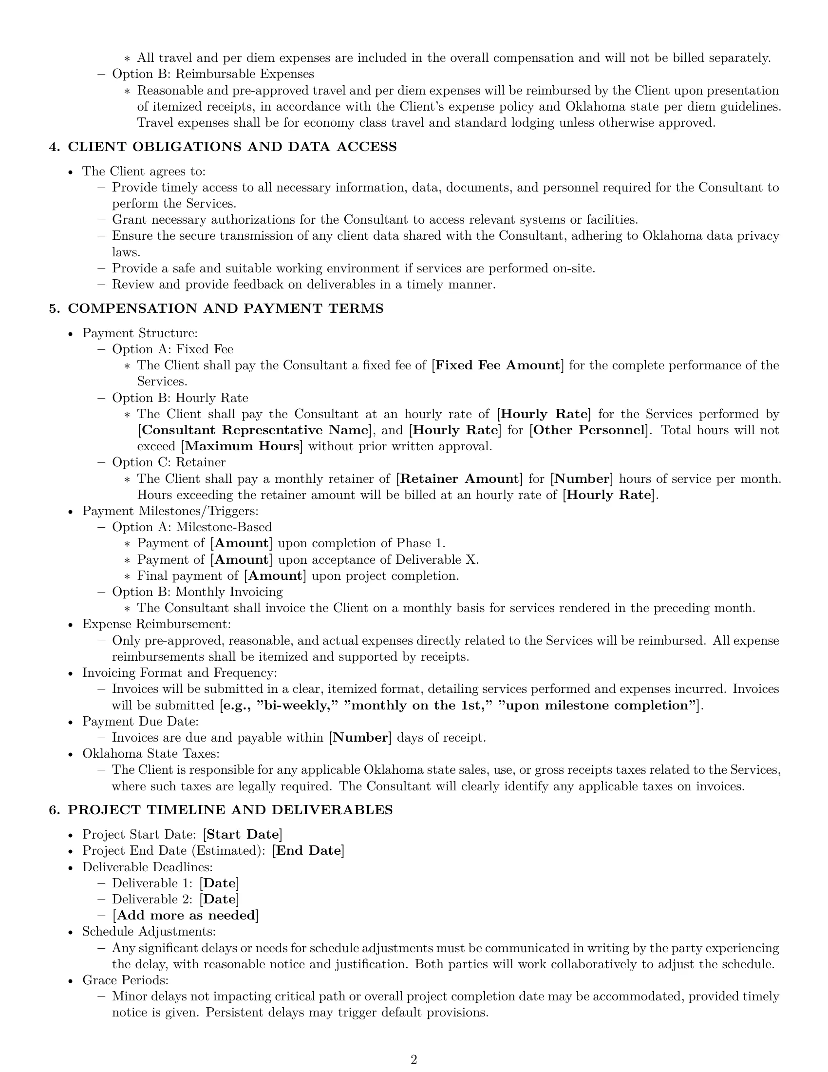 Preview page 2 of Pro Oklahoma consulting service contract template