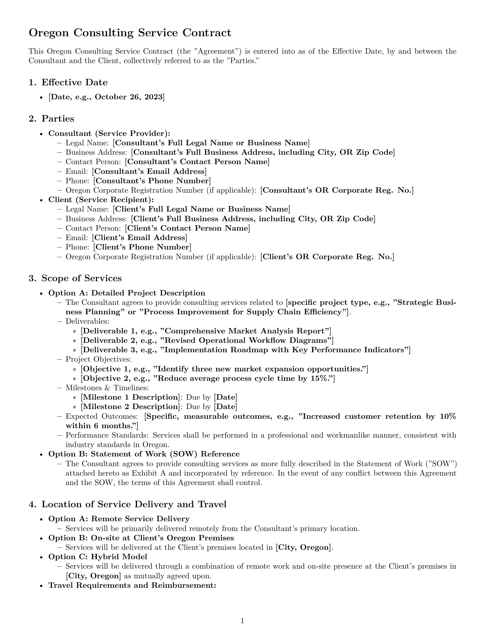 Preview page 1 of Pro Oregon consulting service contract template