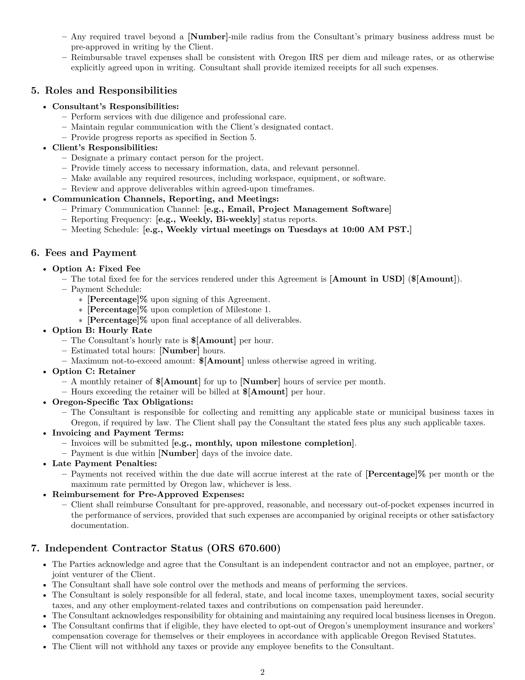 Preview page 2 of Pro Oregon consulting service contract template