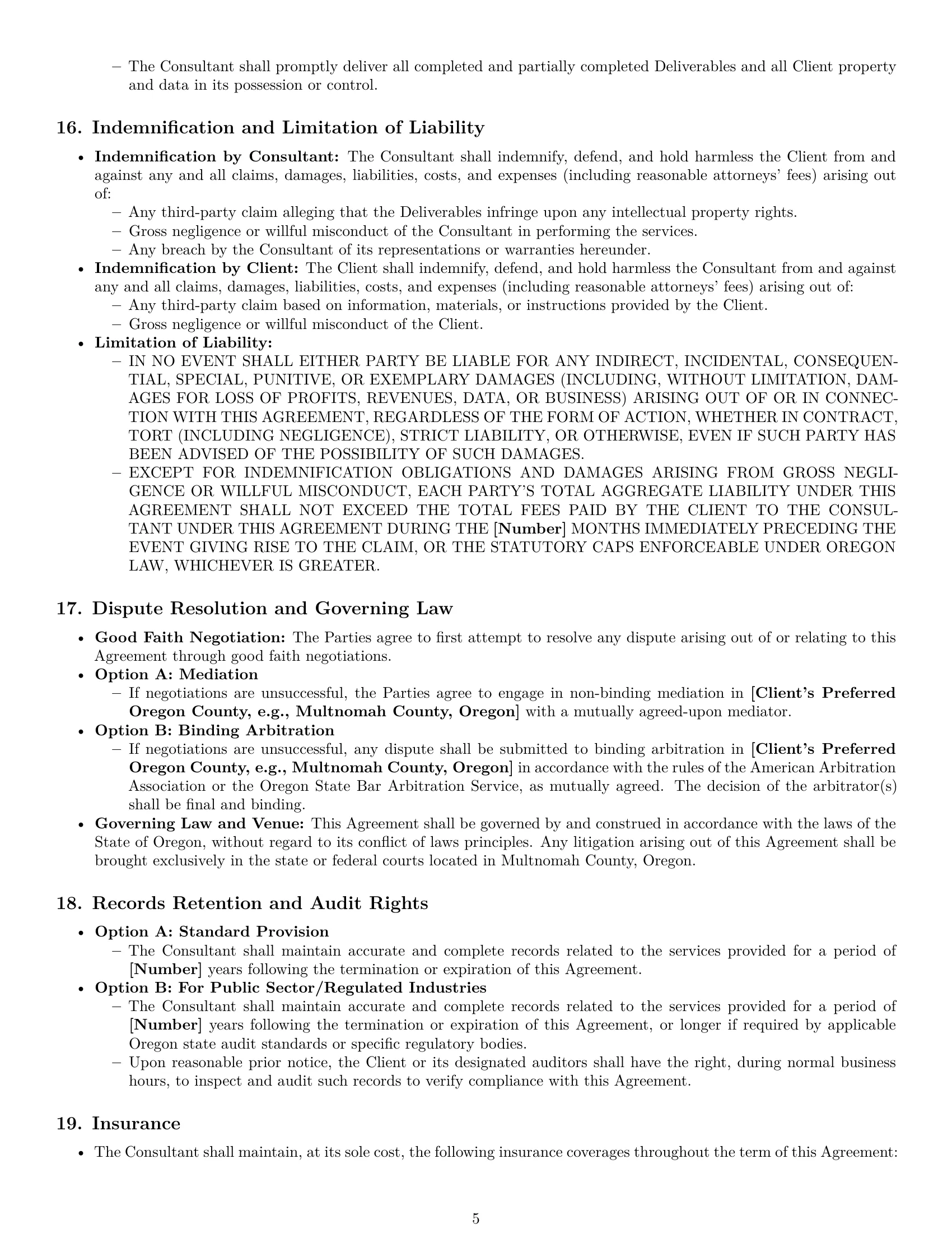 Preview page 5 of Pro Oregon consulting service contract template