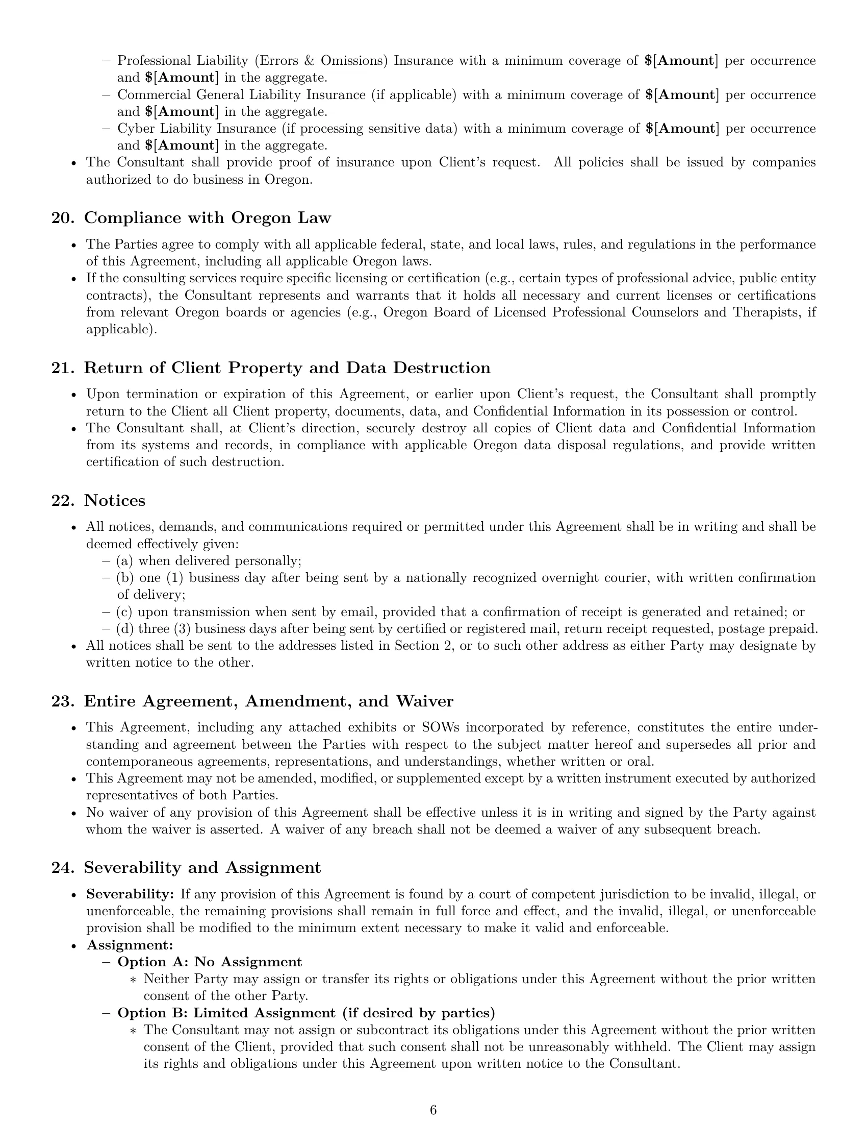 Preview page 6 of Pro Oregon consulting service contract template