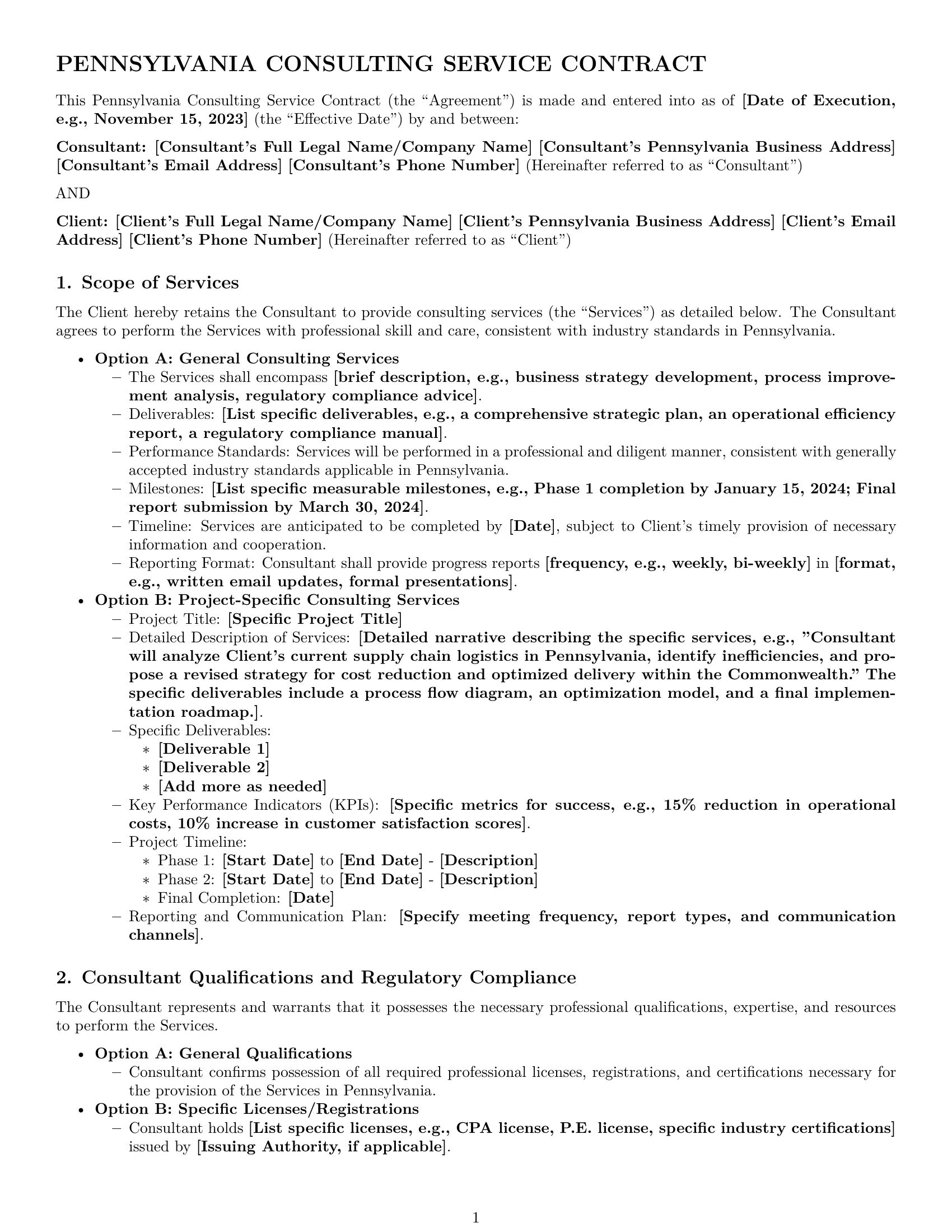 Preview page 1 of Pro Pennsylvania consulting service contract template