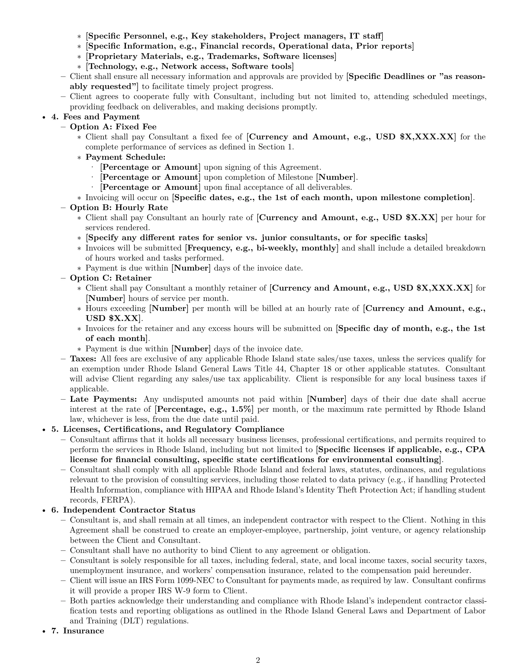Preview page 2 of Pro Rhode Island consulting service contract template