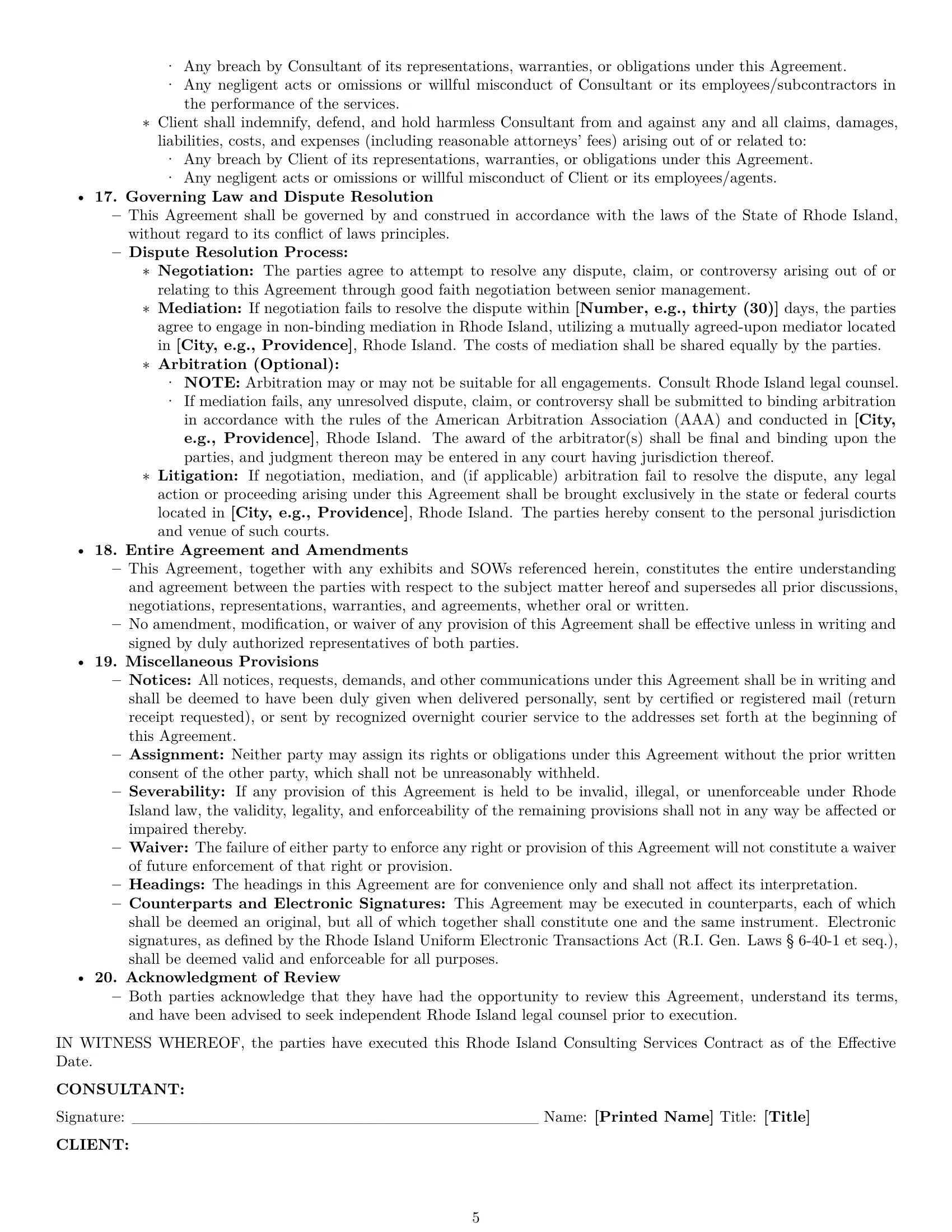 Preview page 5 of Pro Rhode Island consulting service contract template