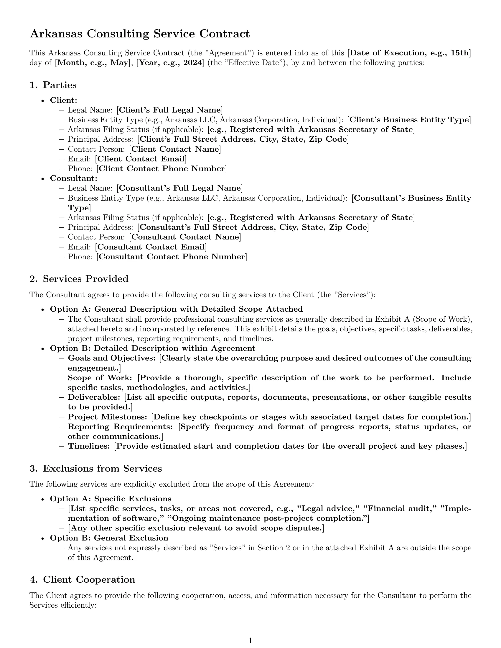 Preview page 1 of Pro Arkansas consulting service contract template