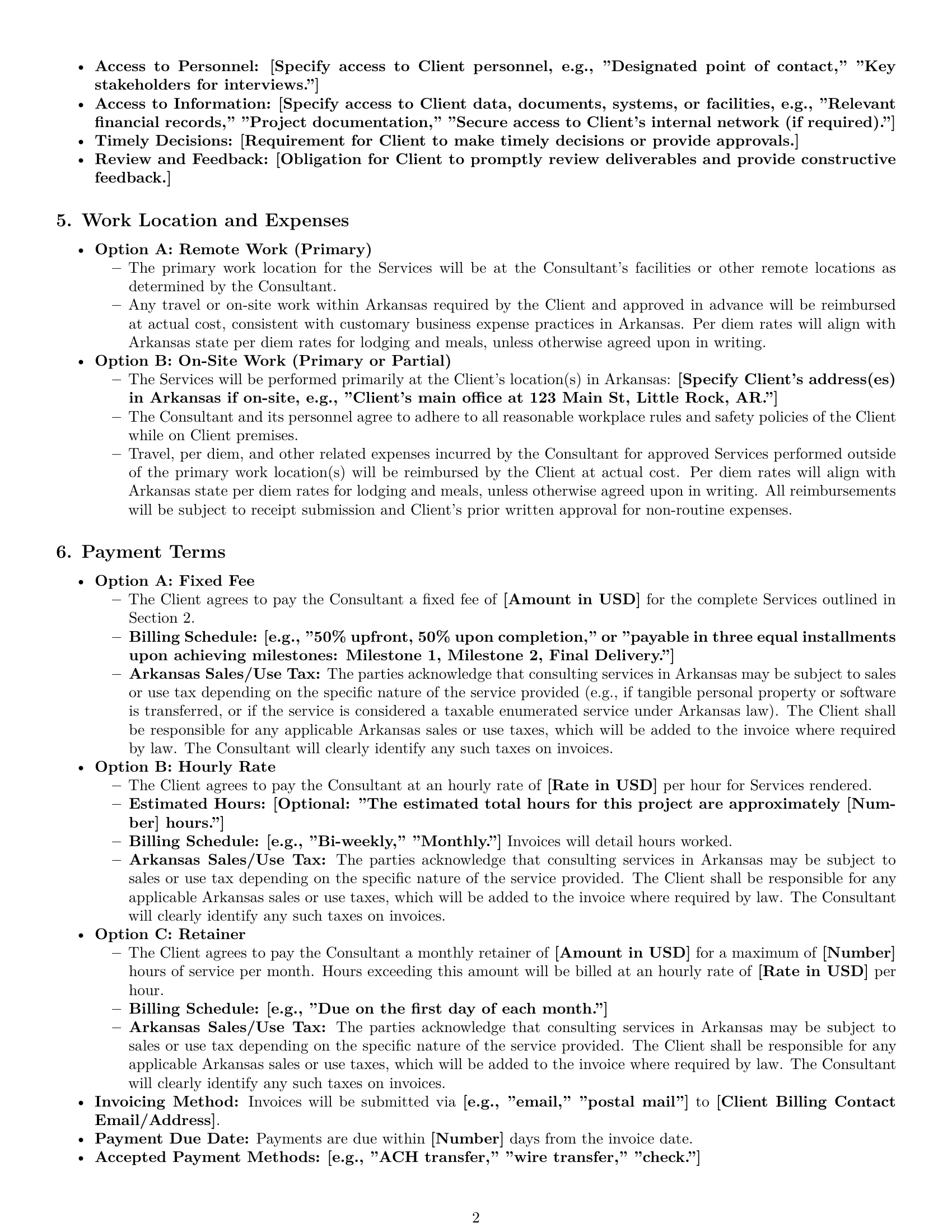 Preview page 2 of Pro Arkansas consulting service contract template