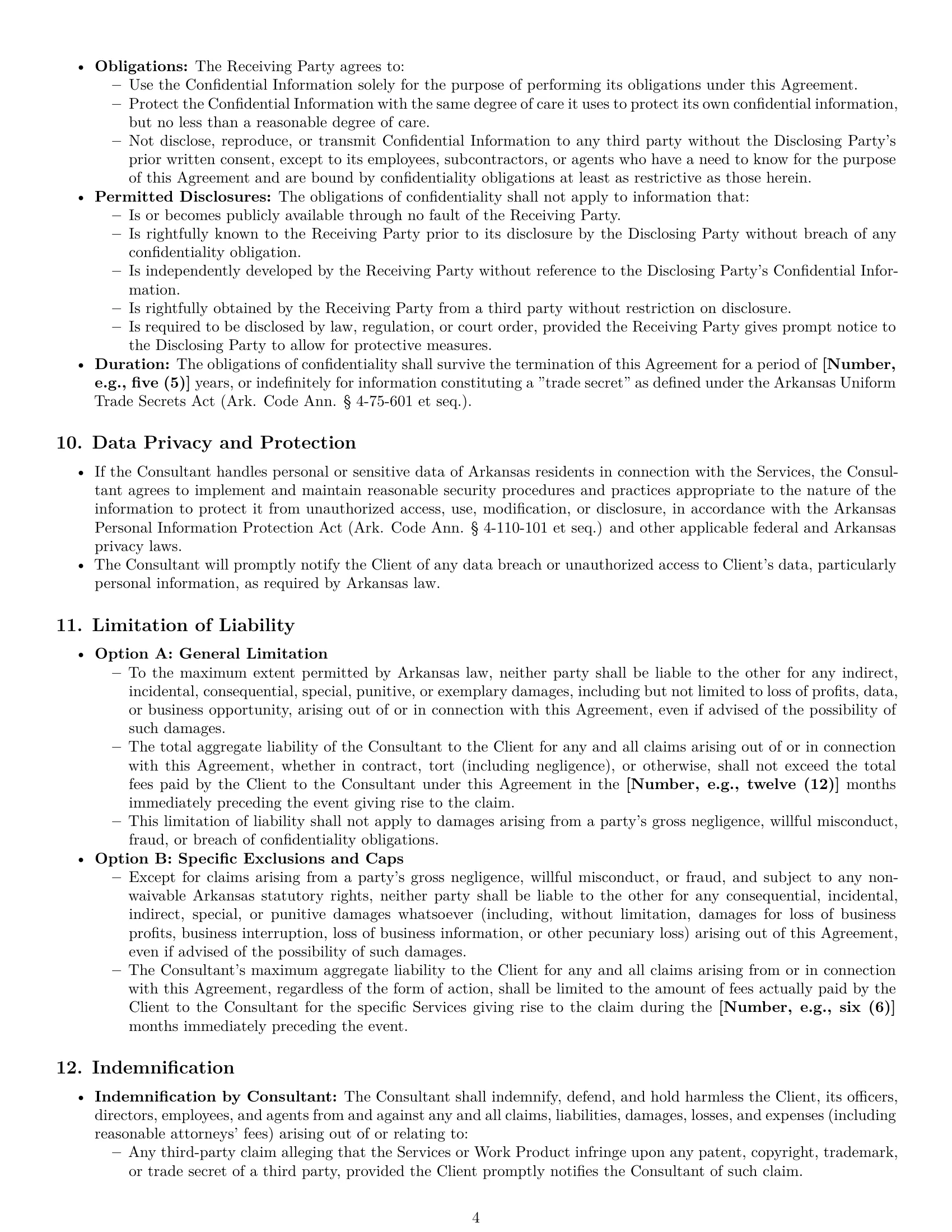 Preview page 4 of Pro Arkansas consulting service contract template