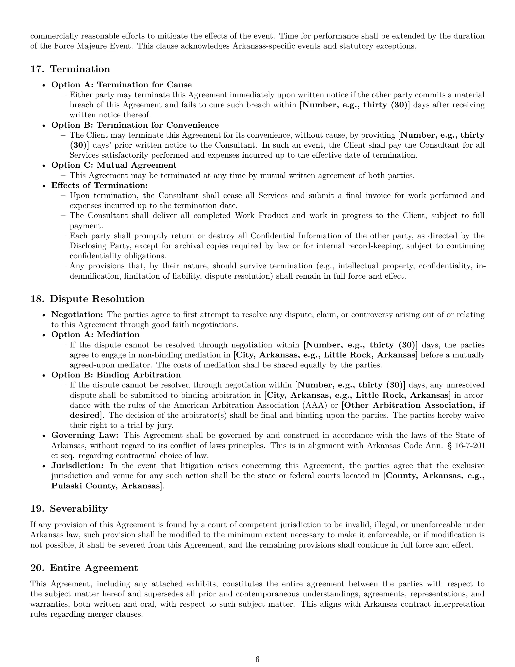 Preview page 6 of Pro Arkansas consulting service contract template