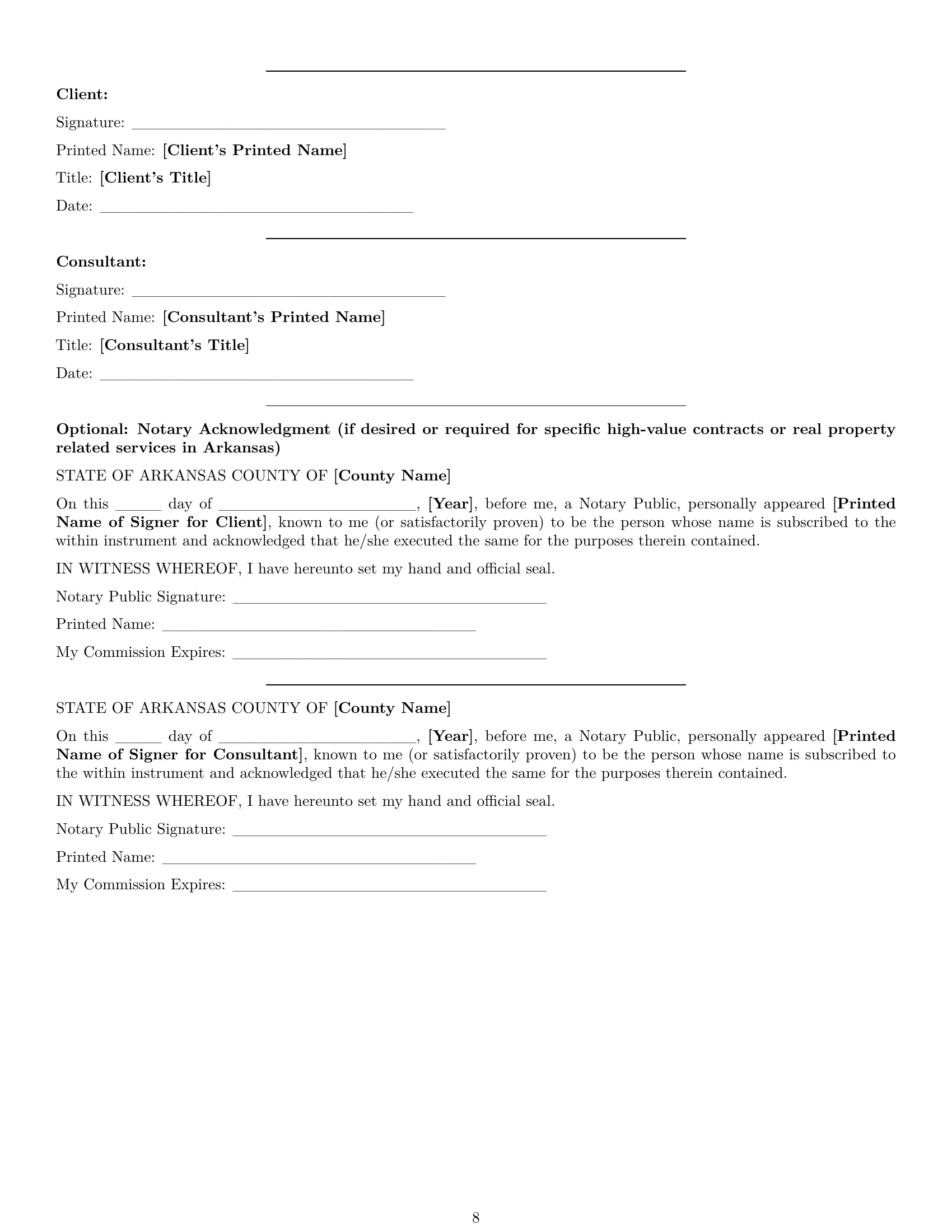 Preview page 8 of Pro Arkansas consulting service contract template