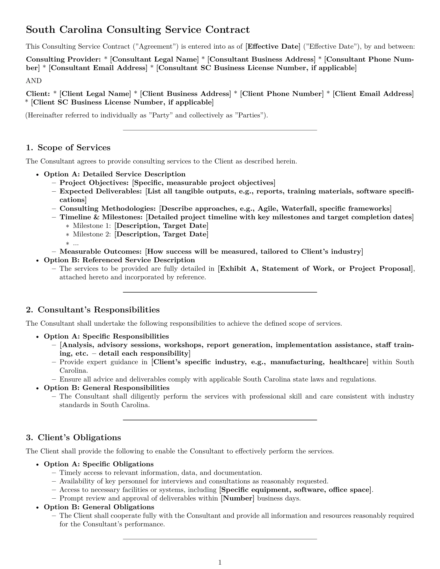Preview page 1 of Pro South Carolina consulting service contract template