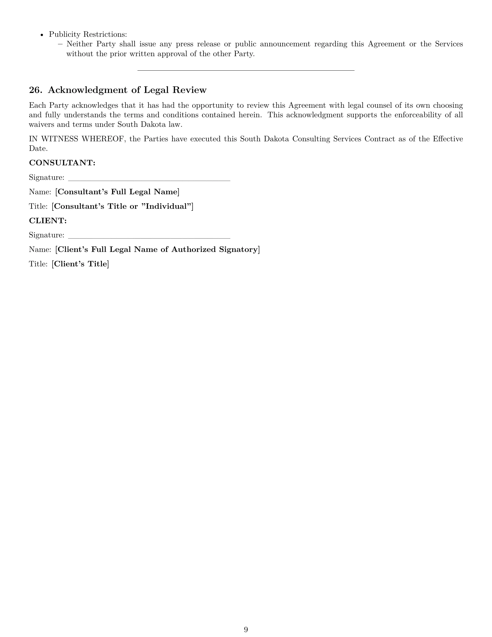 Preview page 9 of Pro South Dakota consulting service contract template