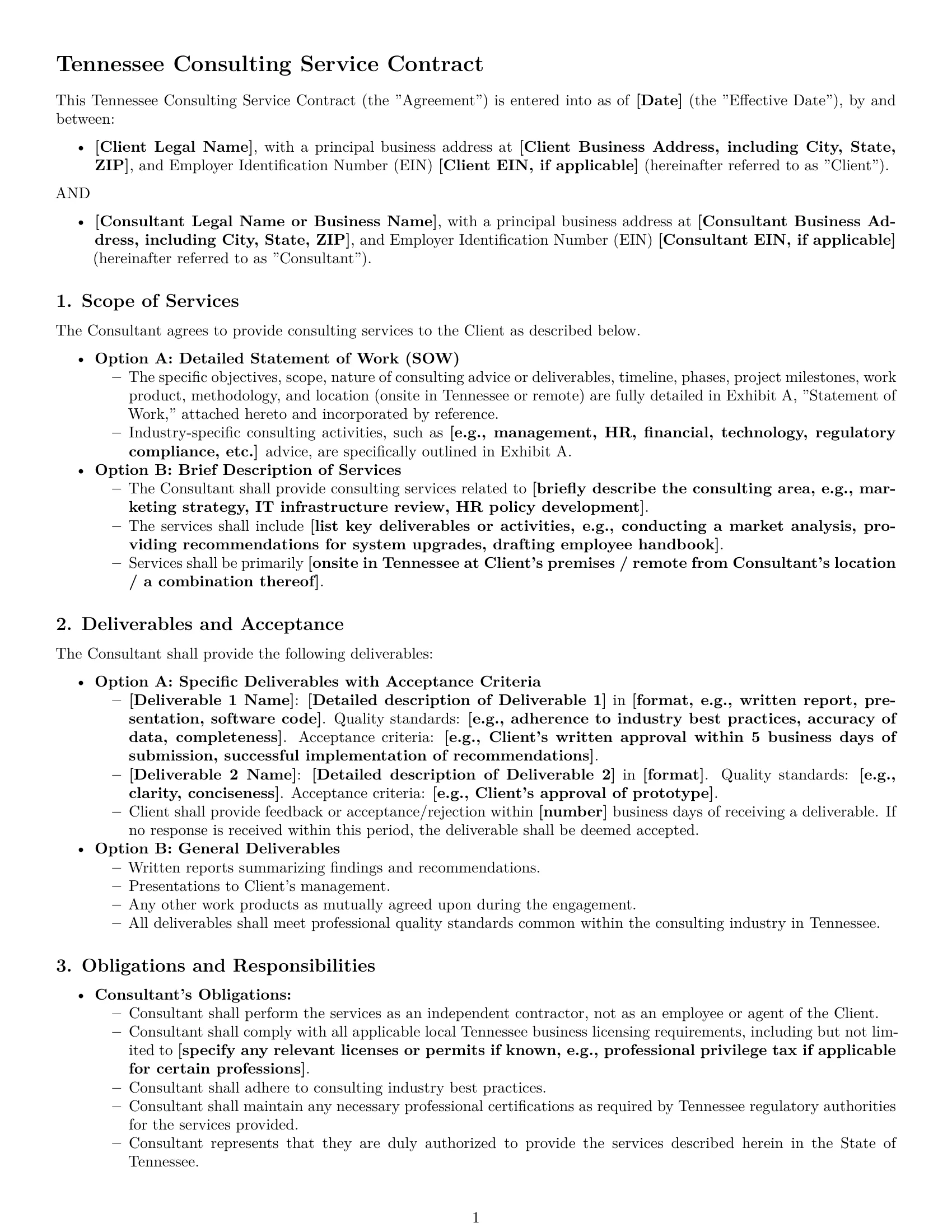 Preview page 1 of Pro Tennessee consulting service contract template