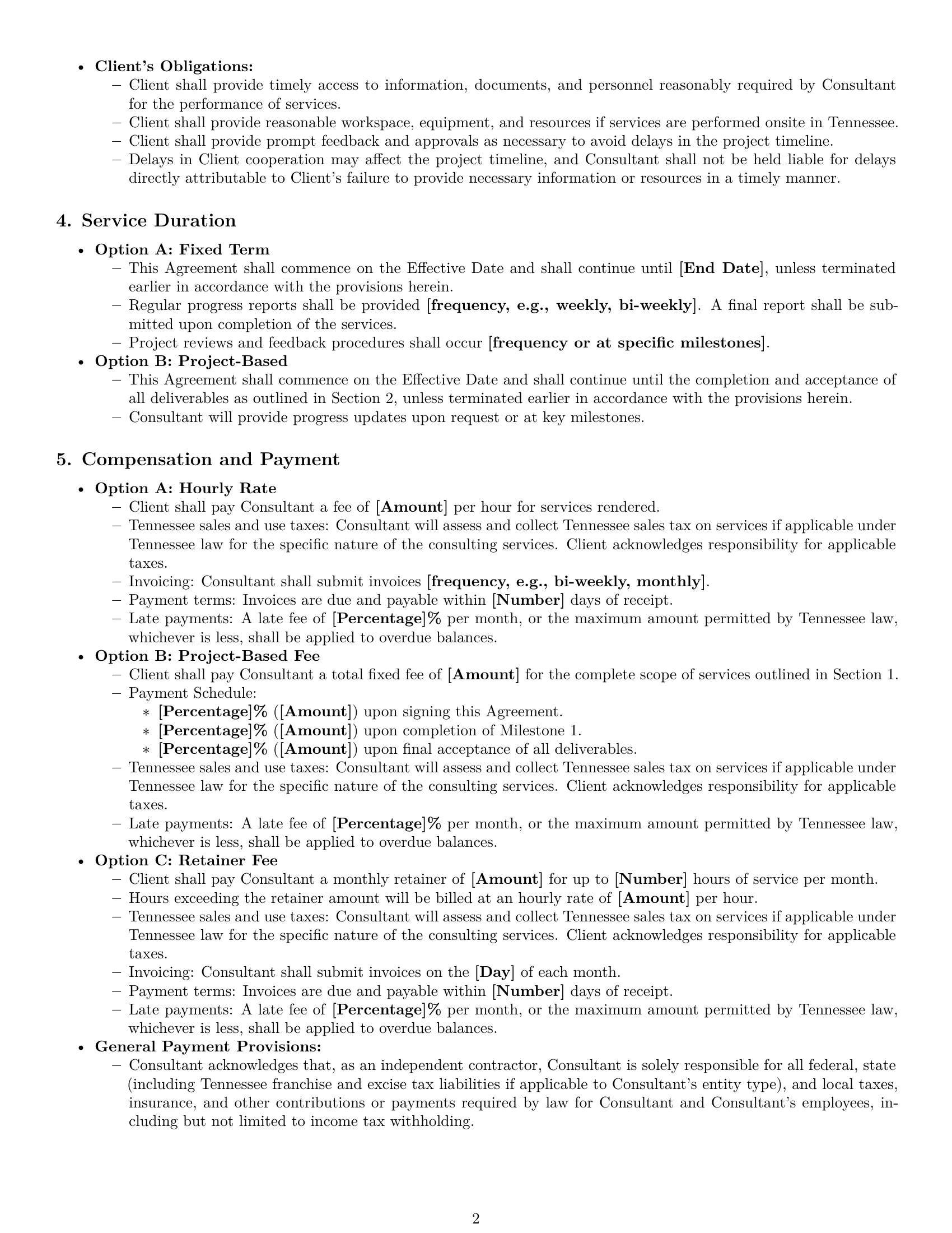 Preview page 2 of Pro Tennessee consulting service contract template