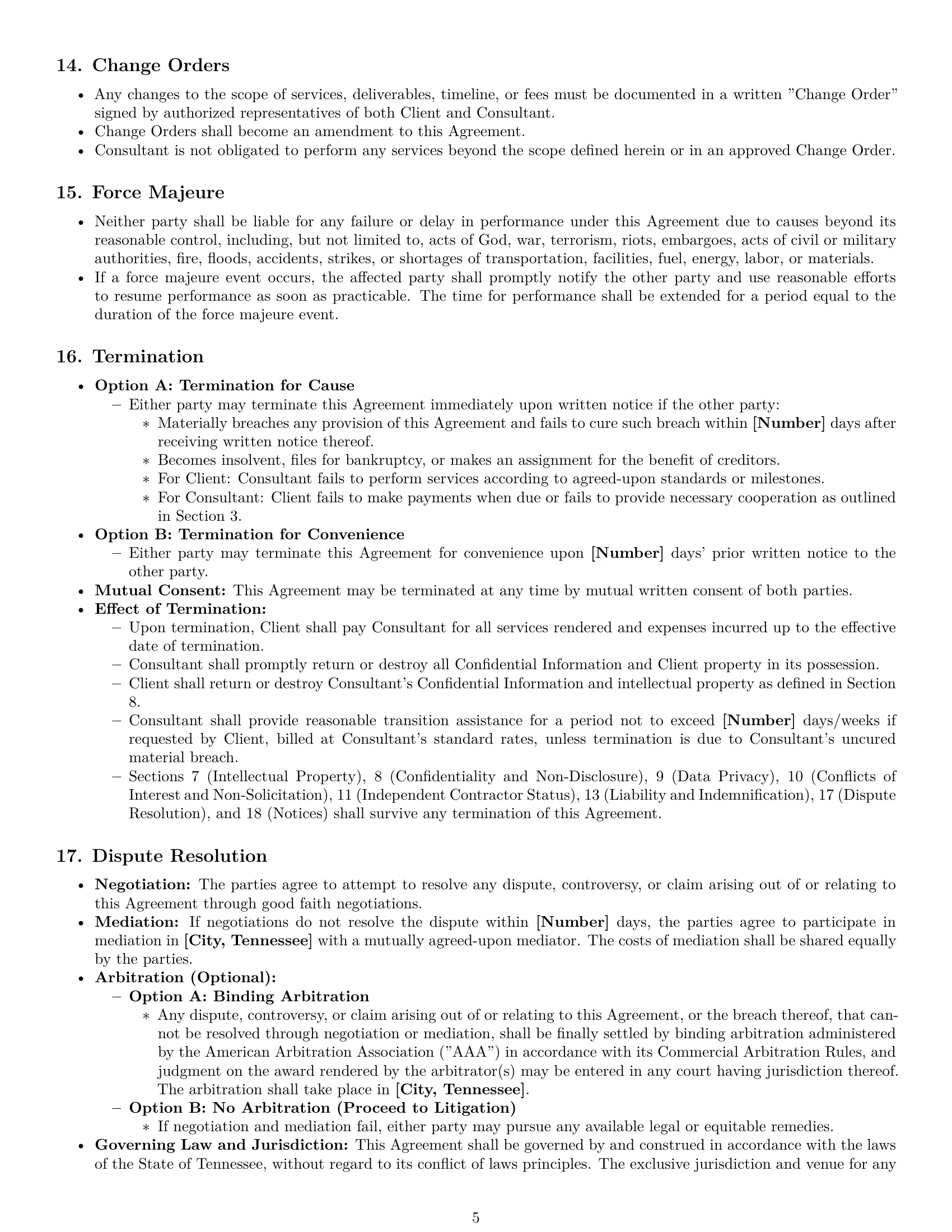 Preview page 5 of Pro Tennessee consulting service contract template