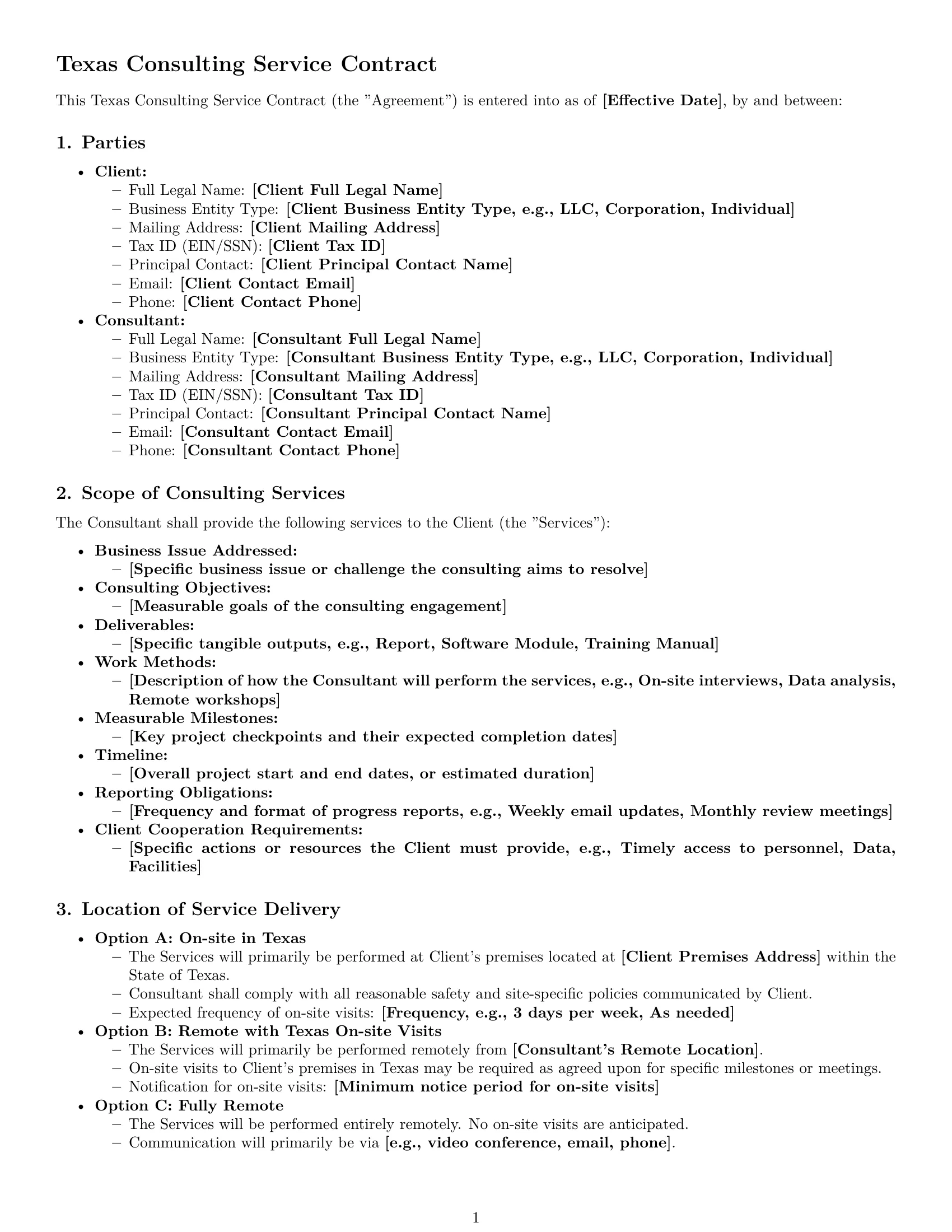 Preview page 1 of Pro Texas consulting service contract template